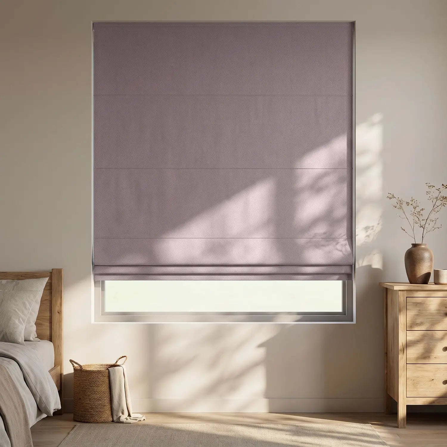 Custom Roman Shade - Oat Beige in room