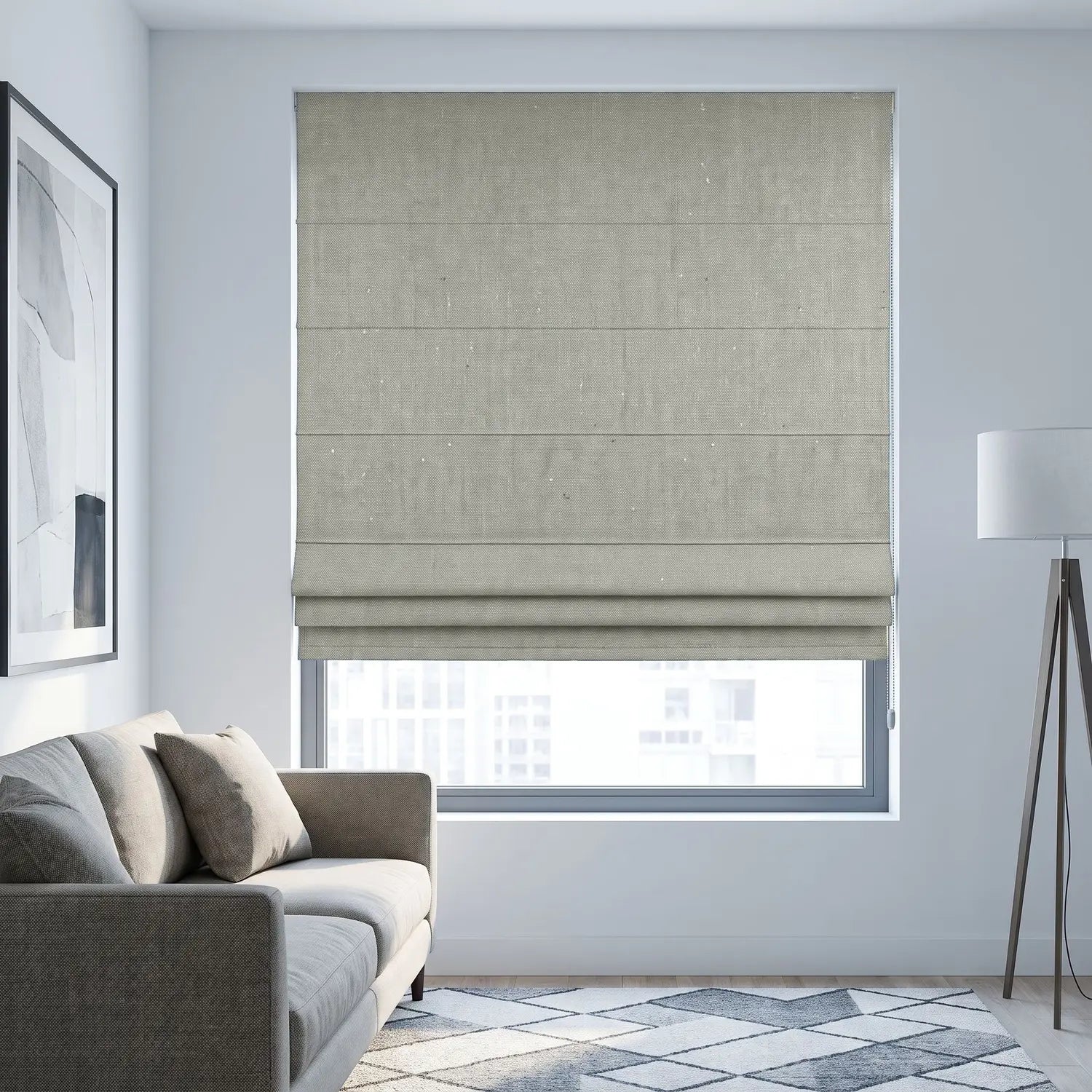 Custom Roman Shade - Greige in room