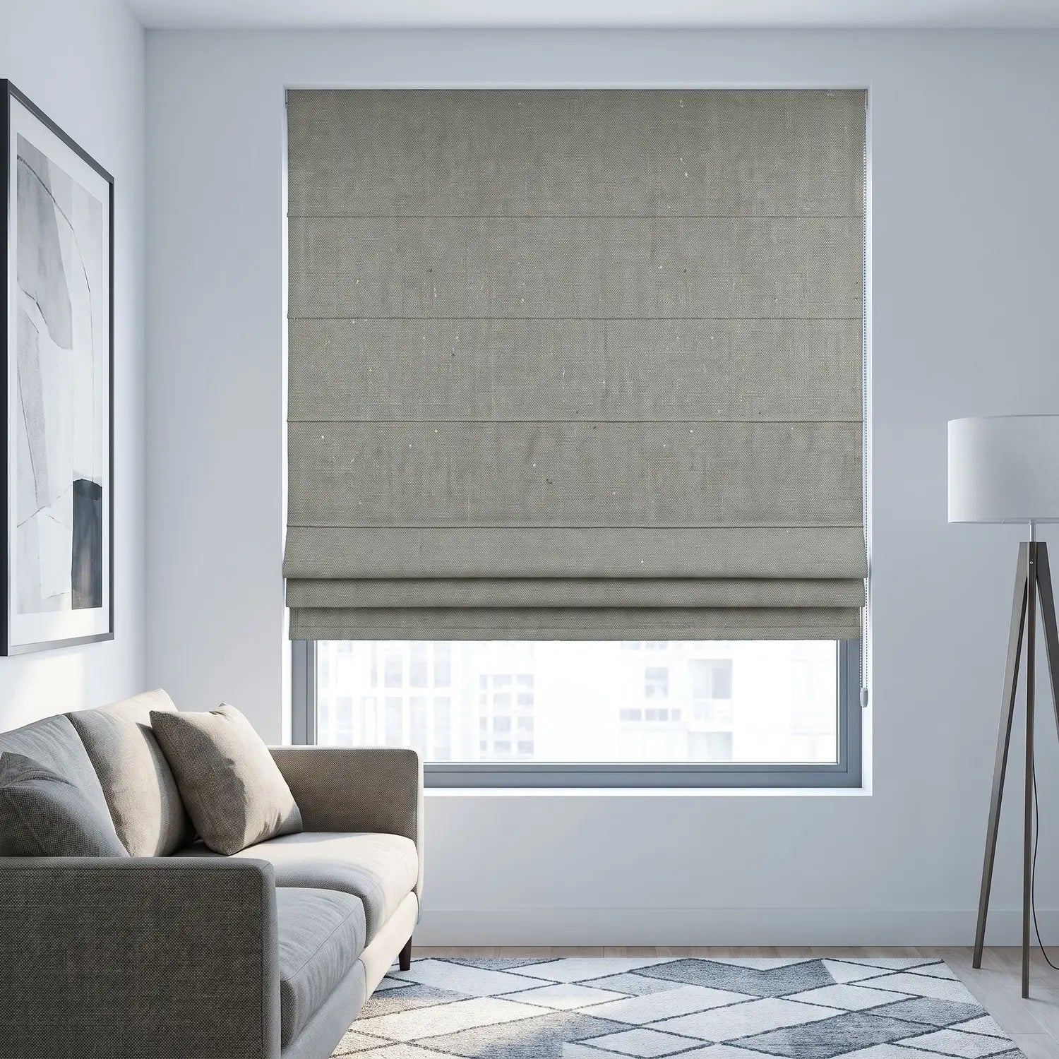 Custom Roman Shade - Khaki Stone in room