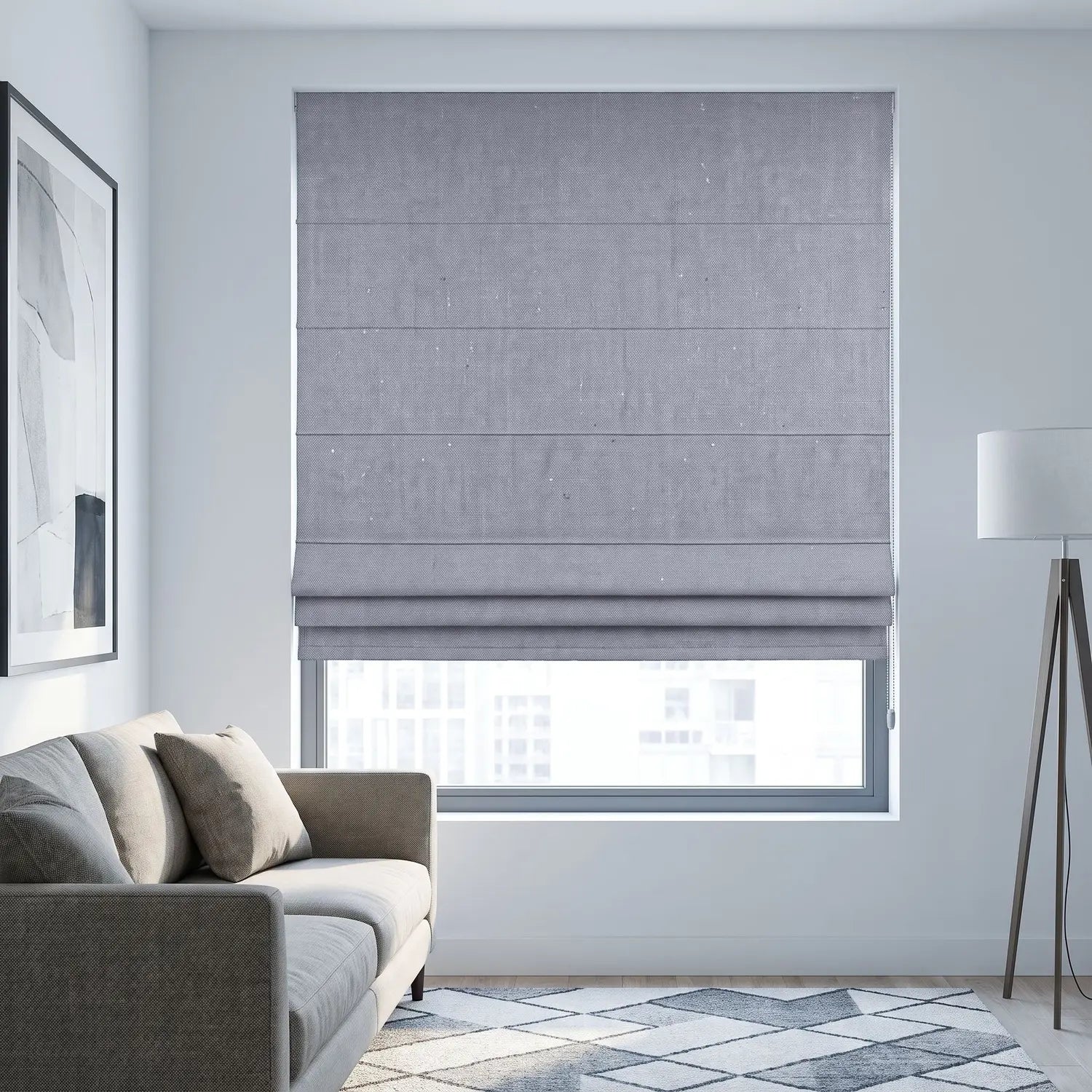 Custom Roman Shade - Lilac Grey in room