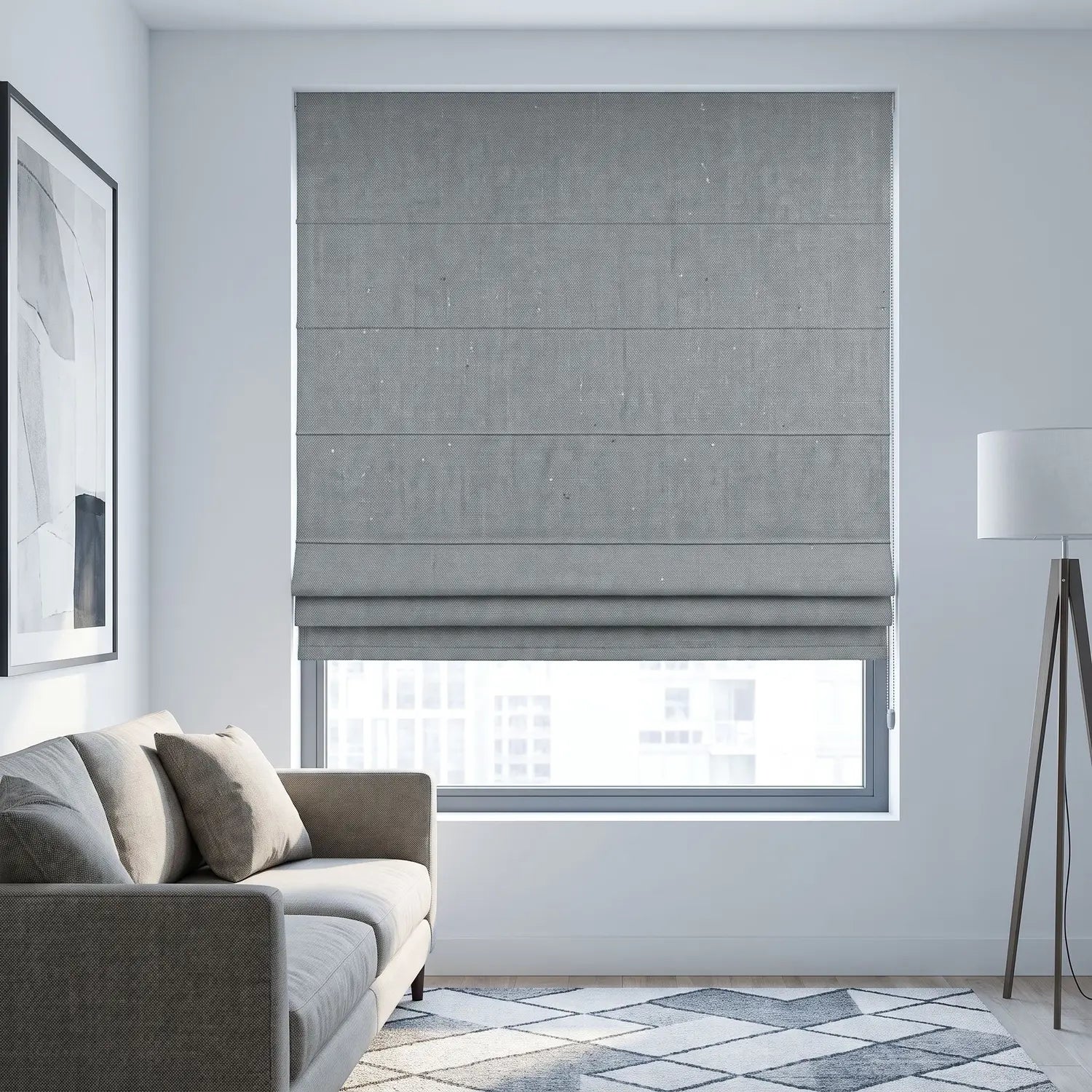 Custom Roman Shade - Ash Grey in room