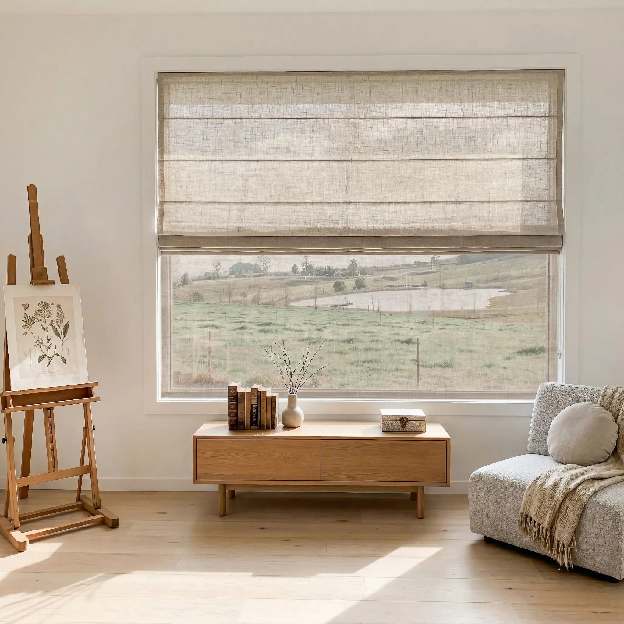 Mistwoven Linen Roman Shades | Soft Light Filtering | Custom Made