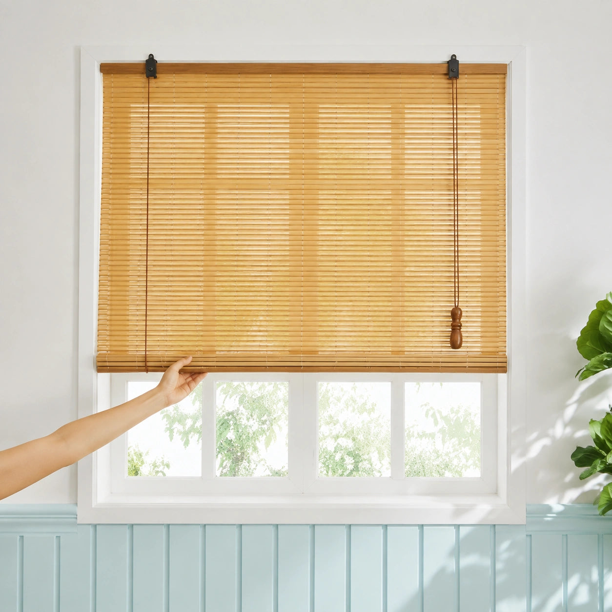 Custom Natural Bamboo Roll-Up Window Shade – Light Filtering Woven Wood Blind