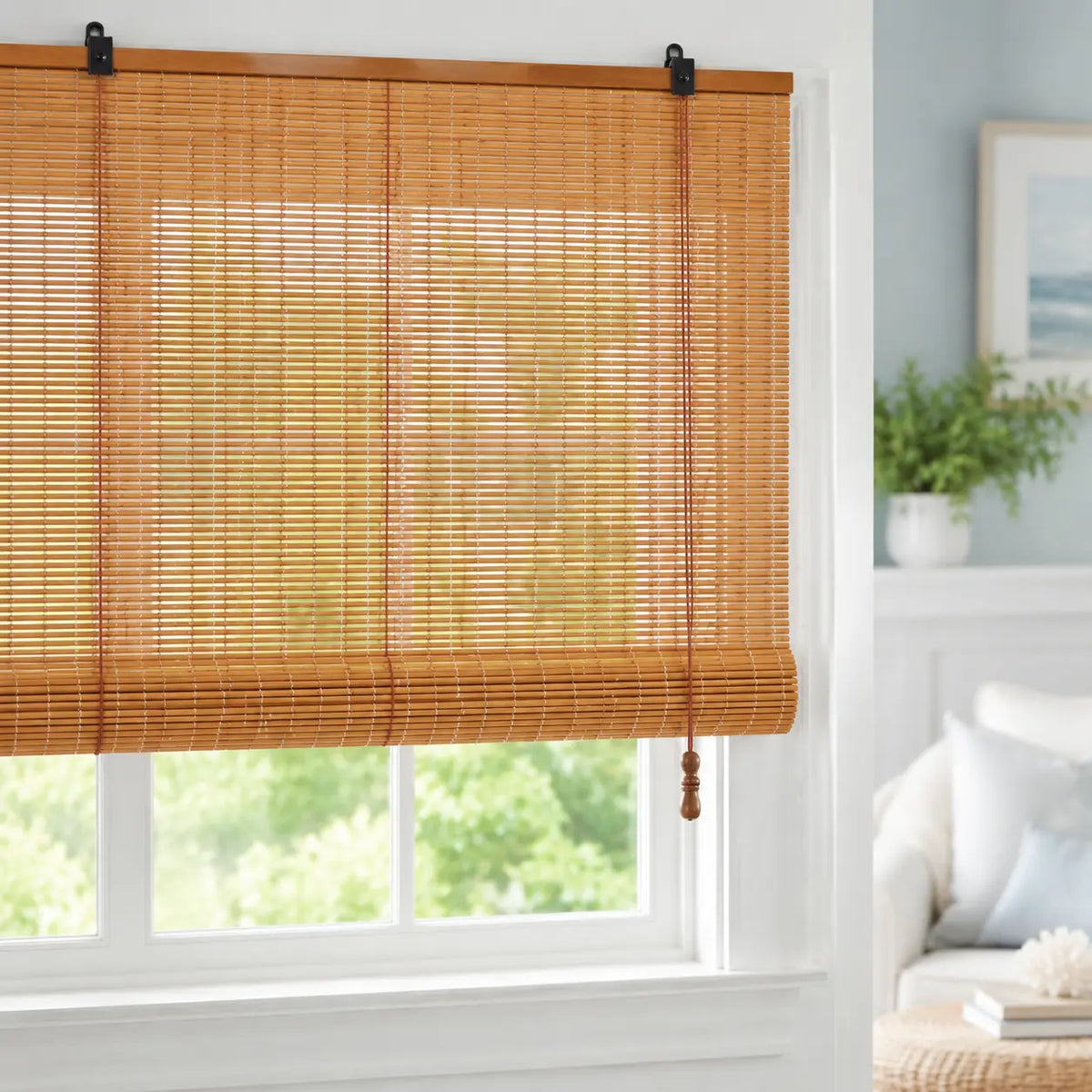 Custom Natural Bamboo Roll-Up Window Shade – Light Filtering Woven Wood Blind
