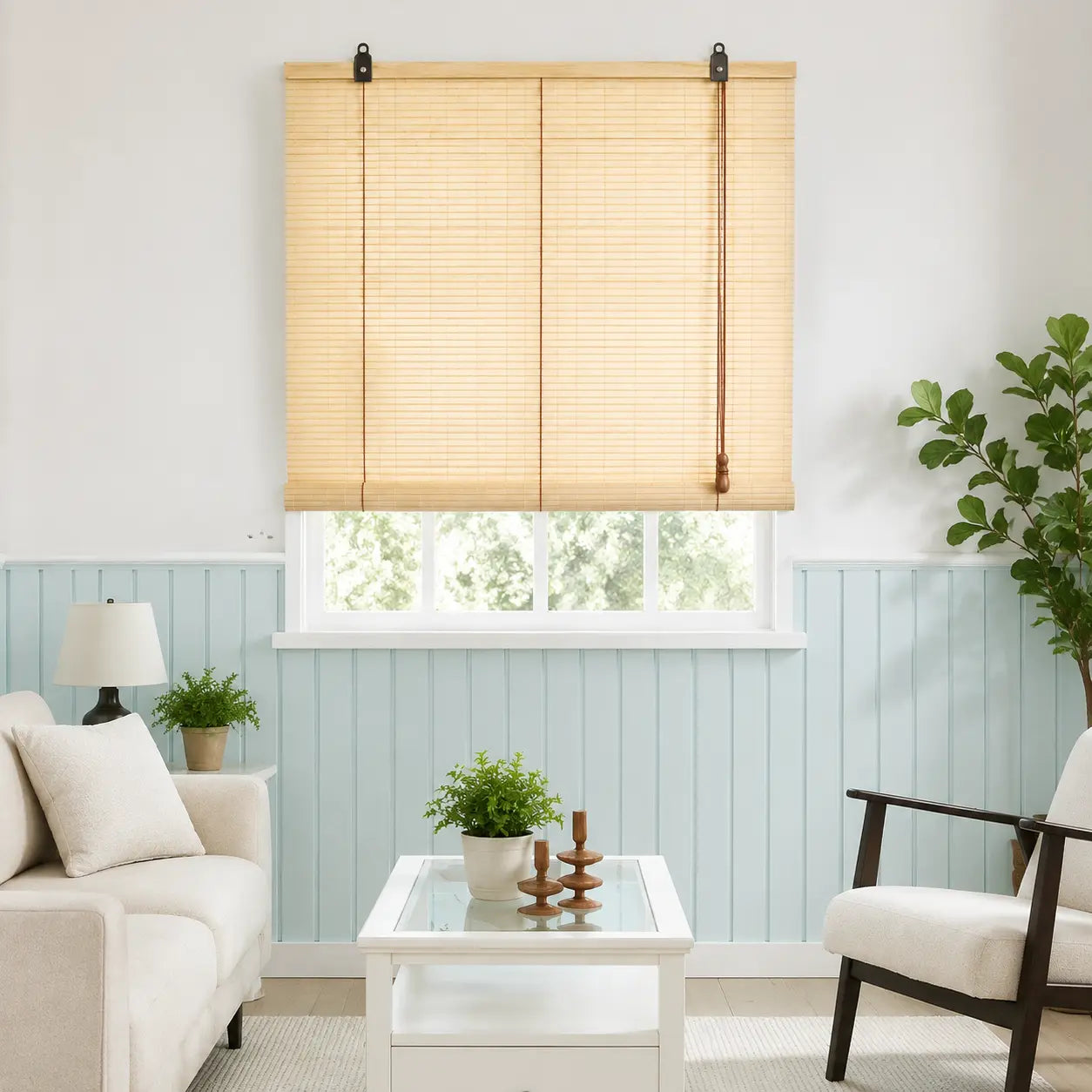 Custom Natural Bamboo Roll-Up Window Shade – Light Filtering Woven Wood Blind