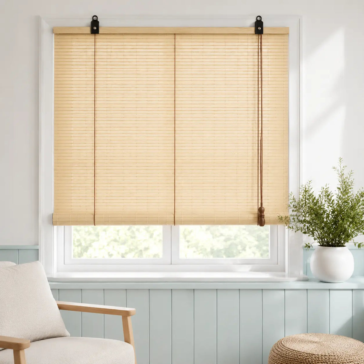 Custom Natural Bamboo Roll-Up Window Shade – Light Filtering Woven Wood Blind