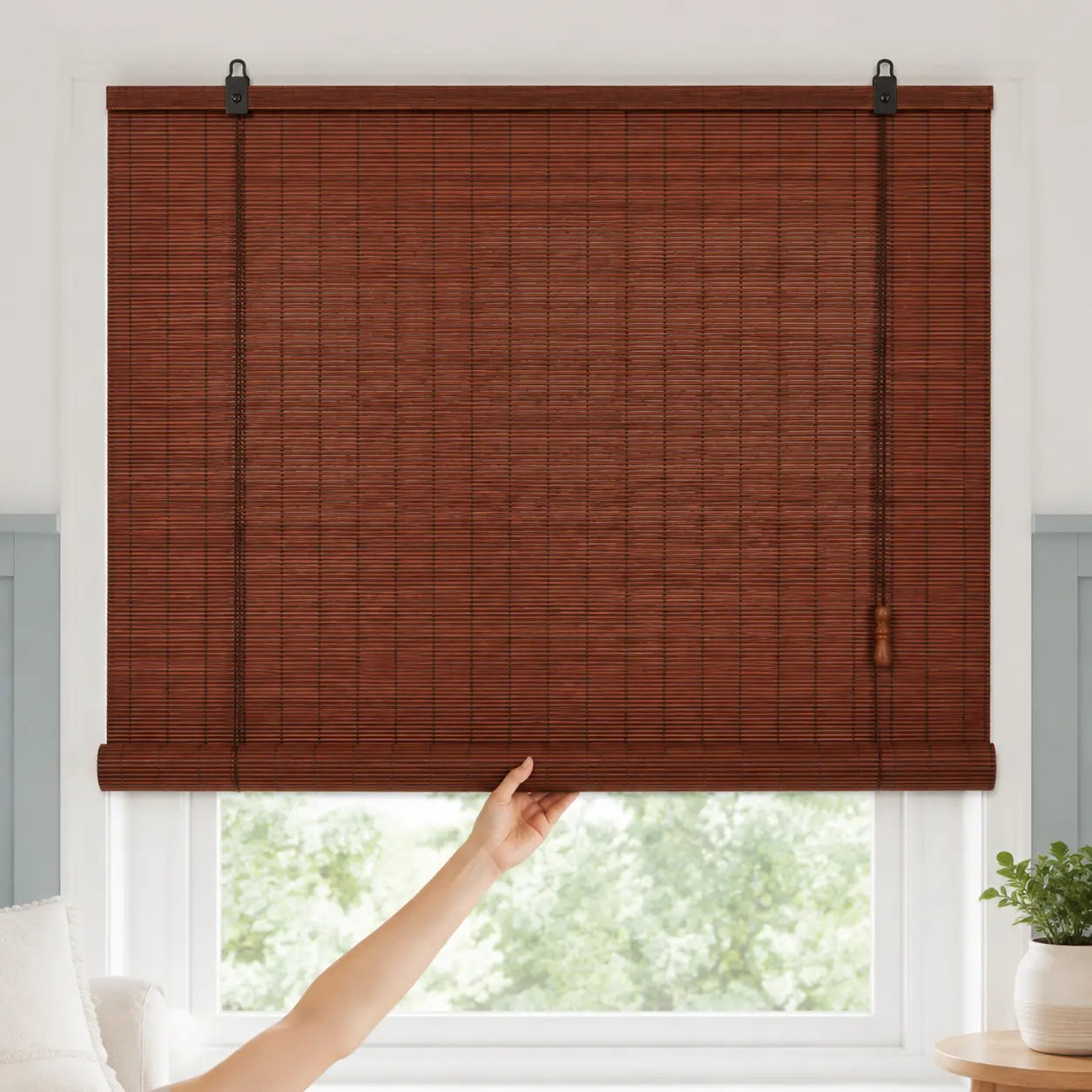 Custom Natural Bamboo Roll-Up Window Shade – Light Filtering Woven Wood Blind