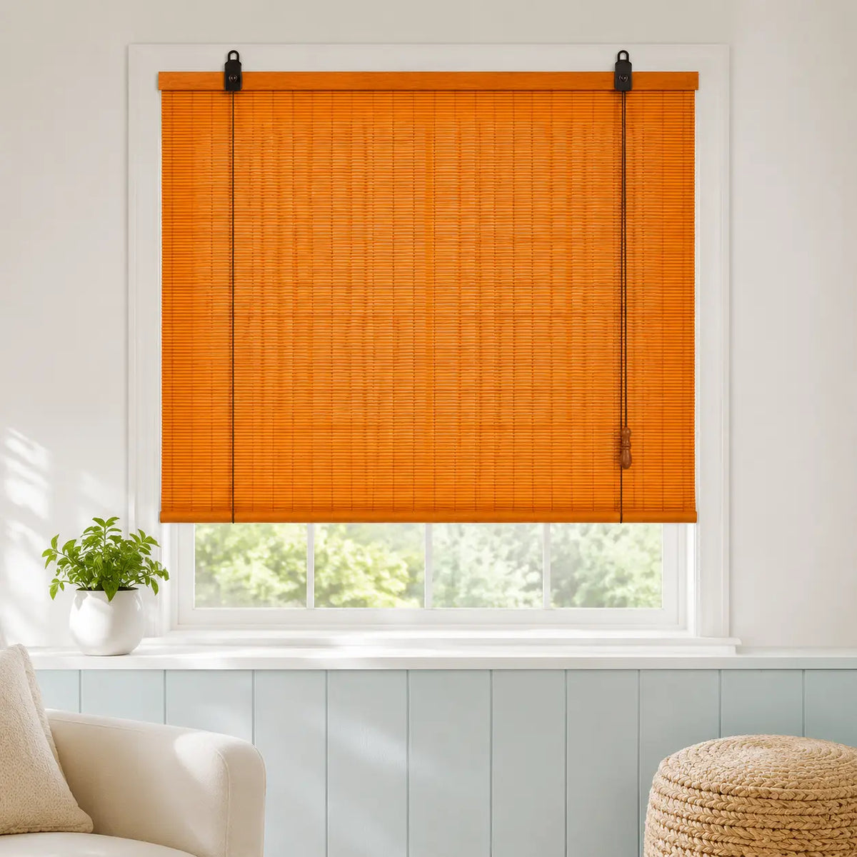 Custom Natural Bamboo Roll-Up Window Shade – Light Filtering Woven Wood Blind