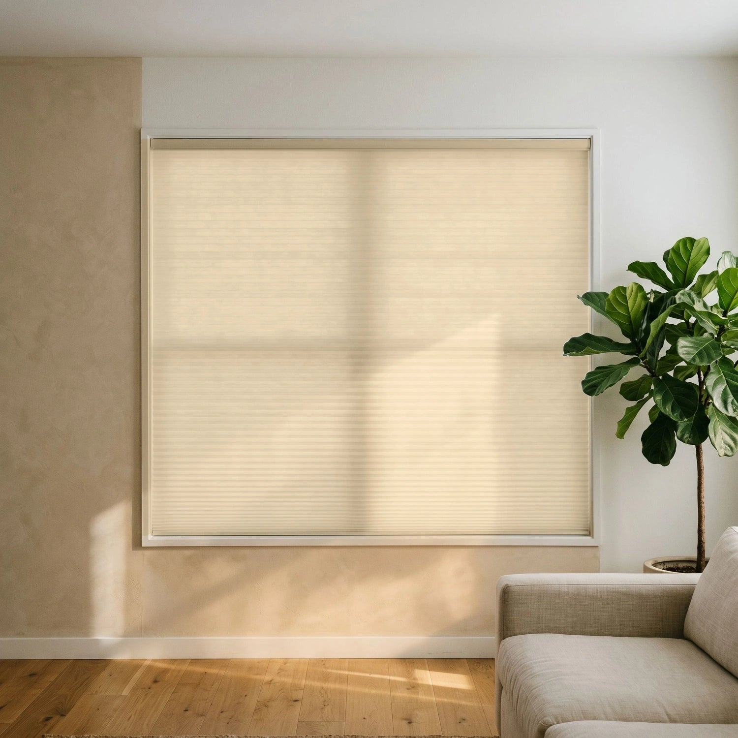 Custom Cellular Shades - Golden Wheat in Airy Living