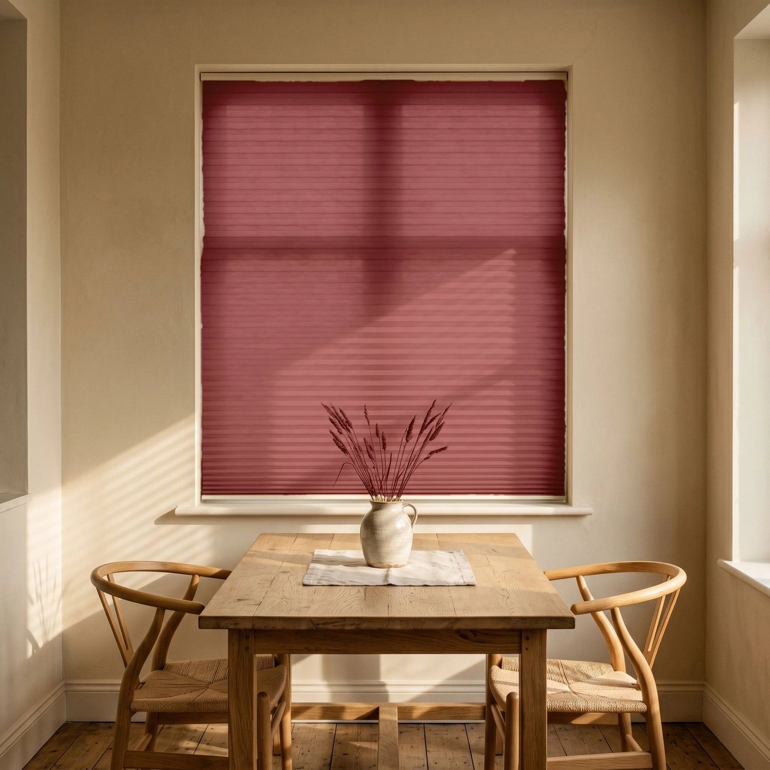Custom Cellular Shades - Brick Red in Bright Dining
