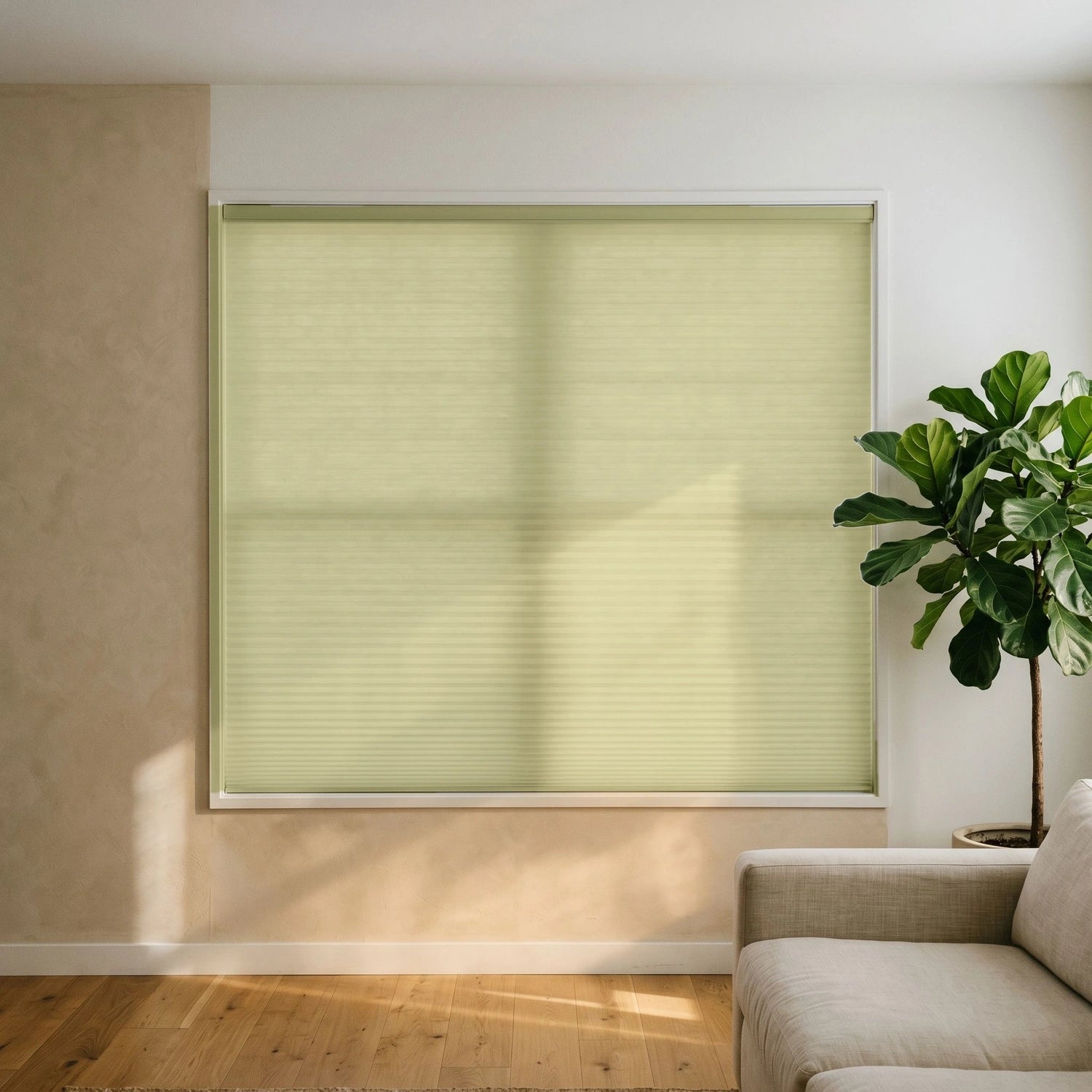 Custom Cellular Shades - Straw Beige in Airy Living