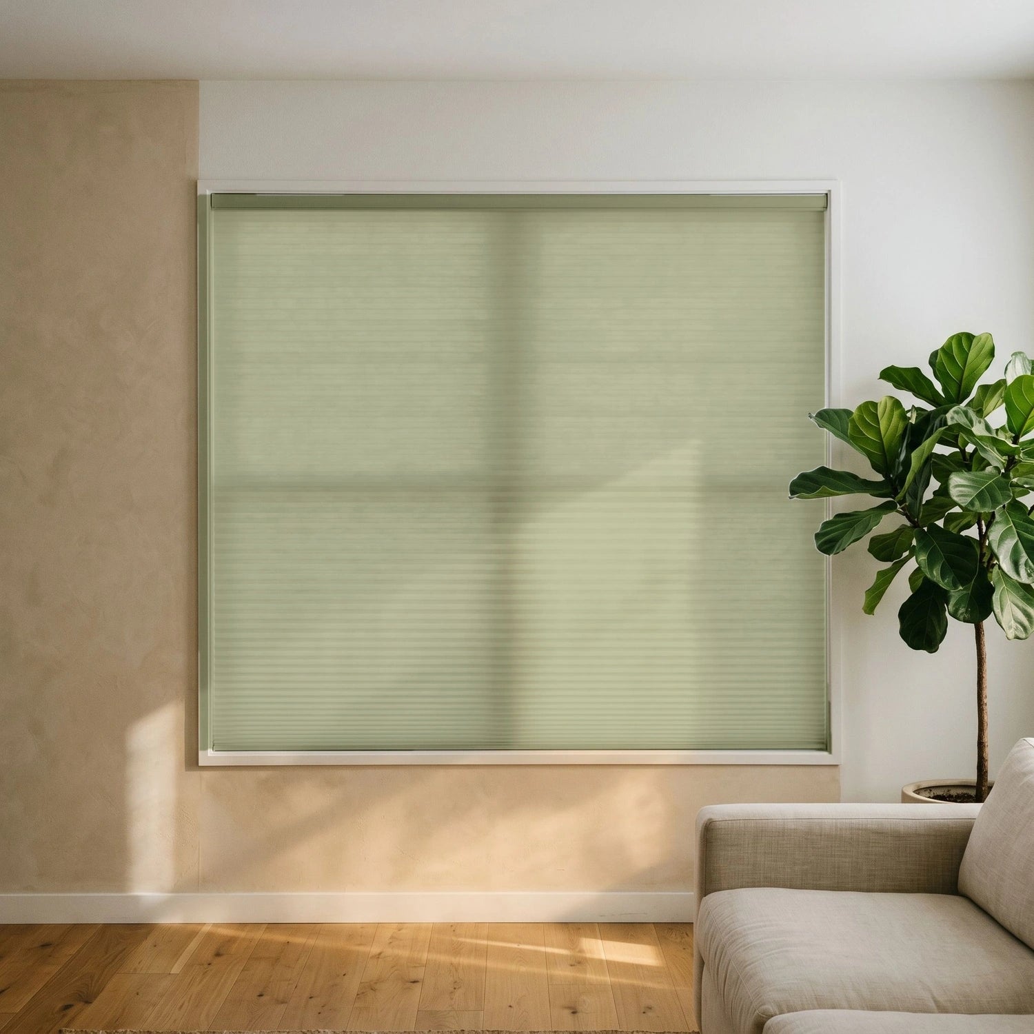 Custom Cellular Shades - Sage Green in Airy Living