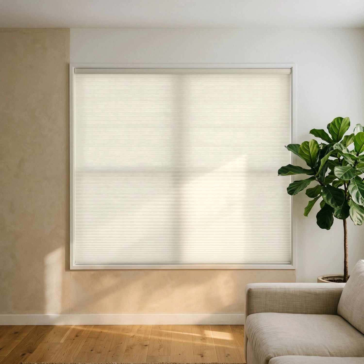 Custom Cellular Shades - Linen White in Airy Living