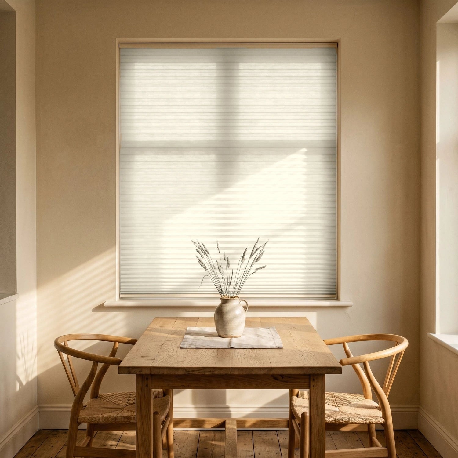 Custom Cellular Shades - Linen White in Bright Dining