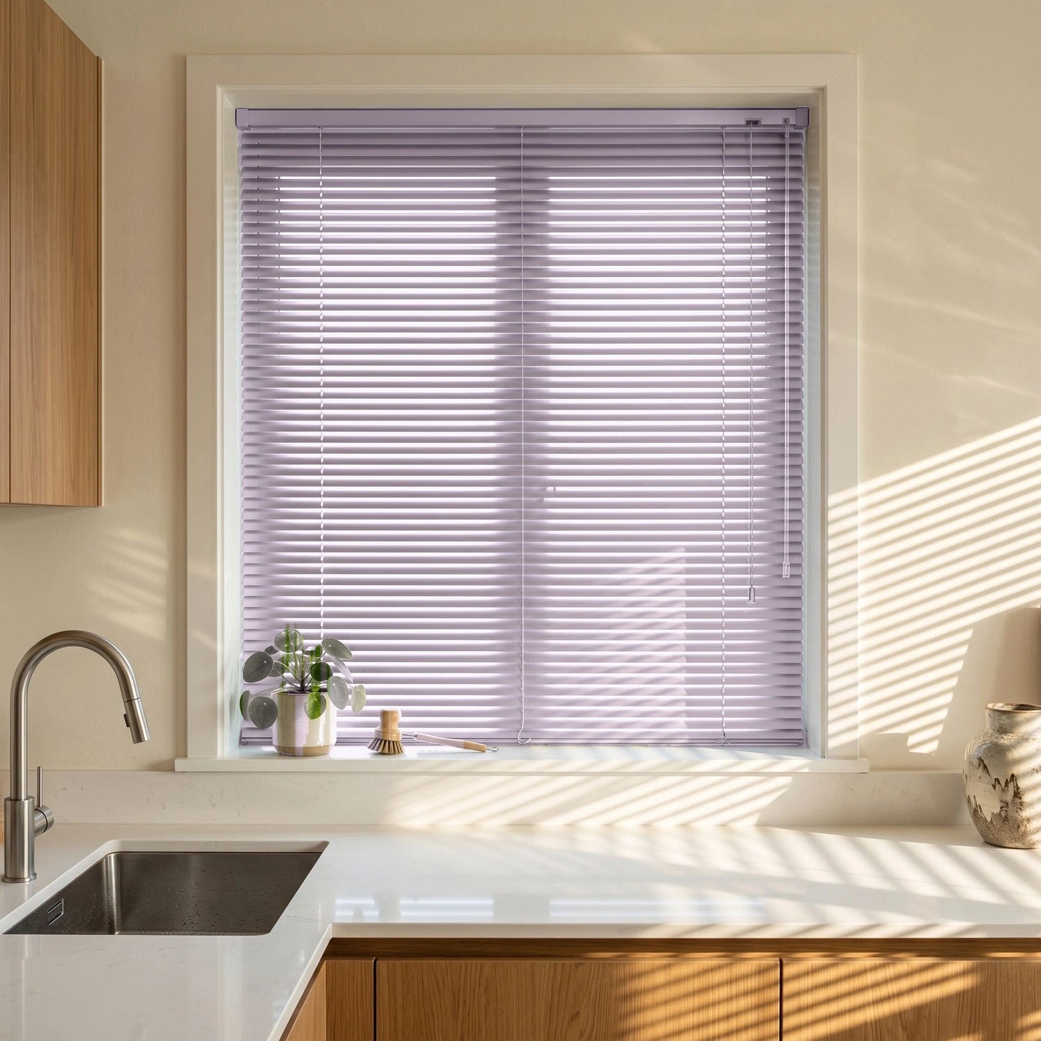 Custom Aluminum Blinds - Lavender in Bright Kitchen