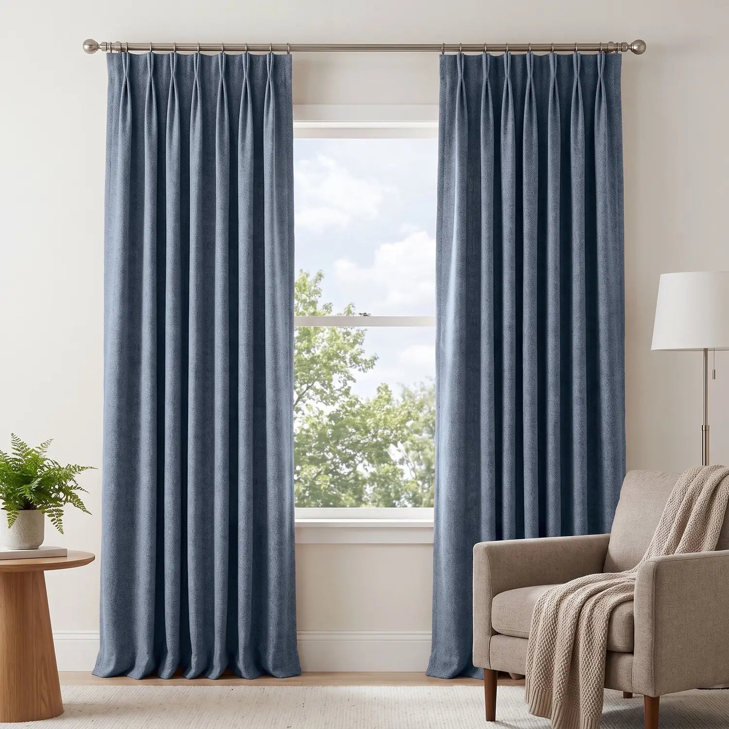 Custom Blackout Curtain - Dusty Blue in room