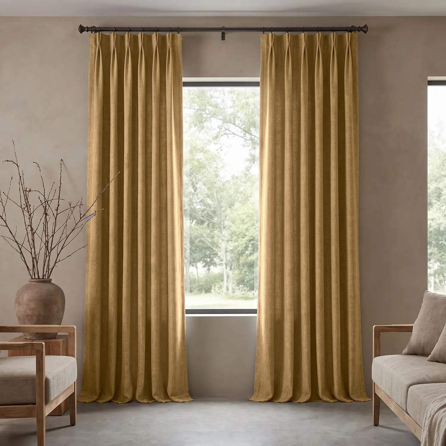 Custom Blackout Curtain - Caramel Brown in room
