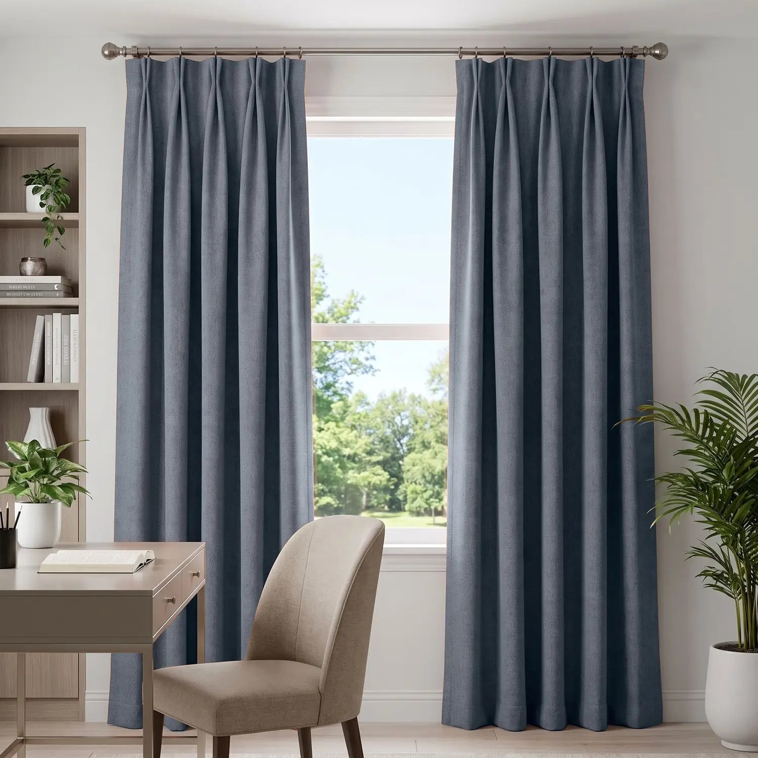 Custom Blackout Curtain - Dusty Blue in room