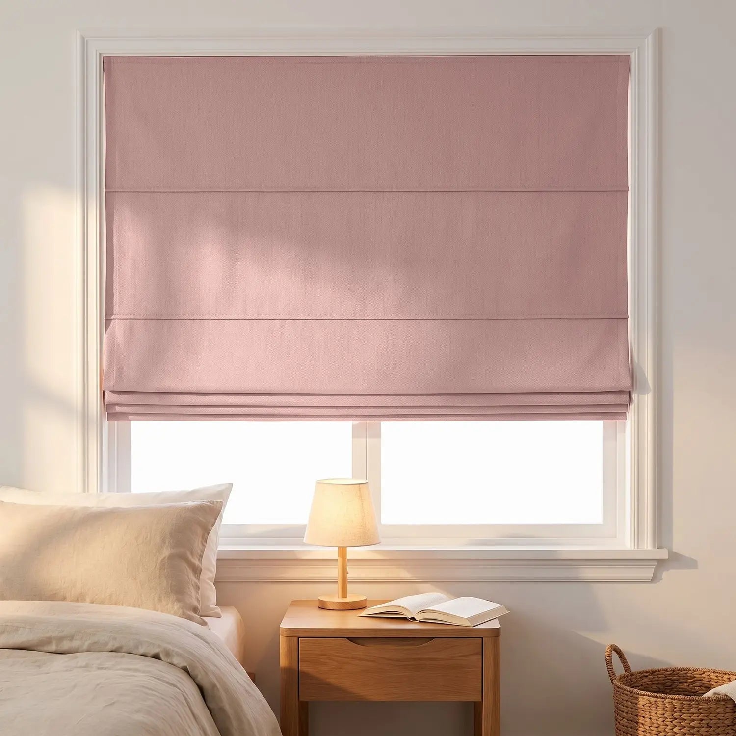 Custom Roman Shade - Blush Red in room