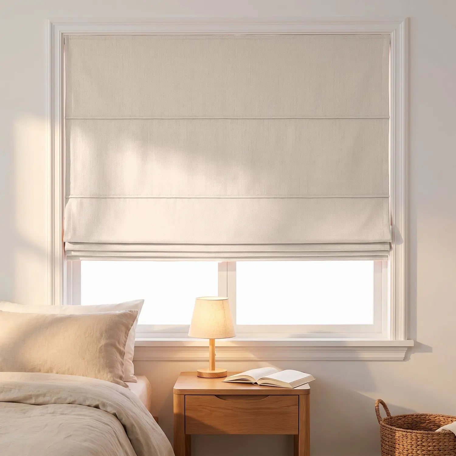 Custom Roman Shade - Ivory in room