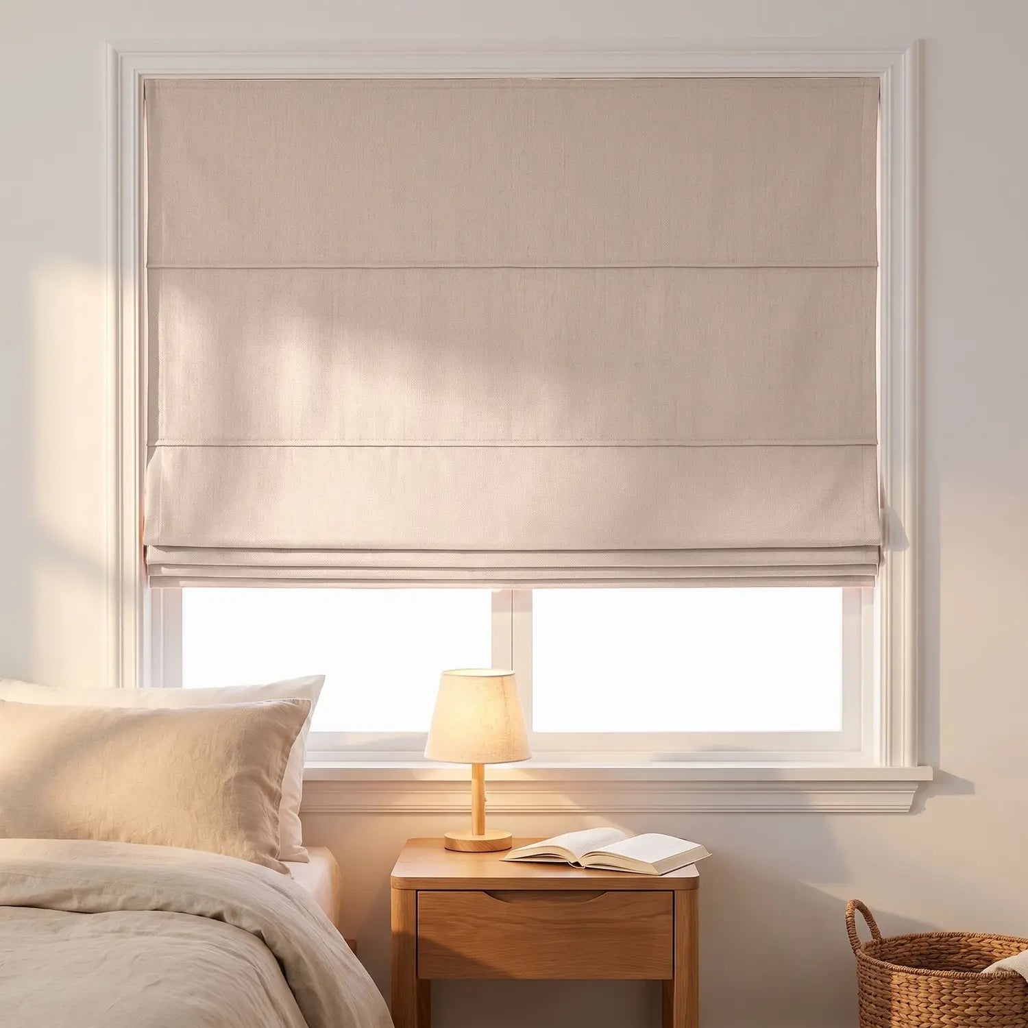 Custom Roman Shade - Almond Cream in room
