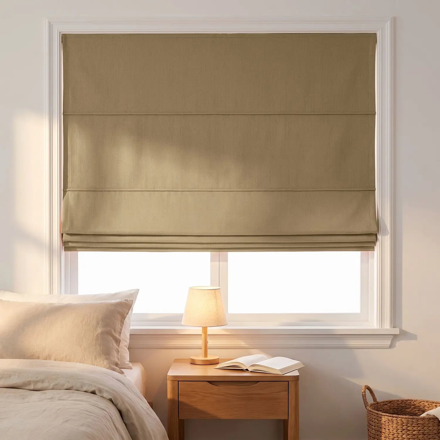 Custom Roman Shade - Mustard Gold in room