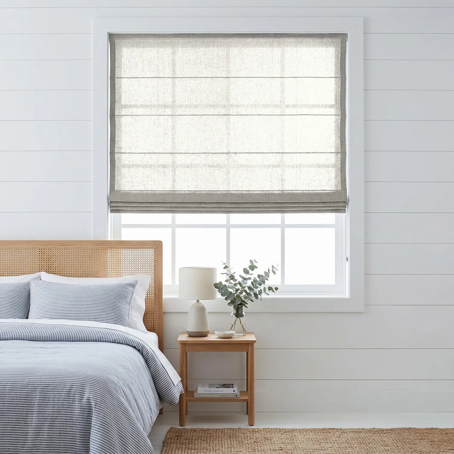 Custom Roman Shade - Ivory in room