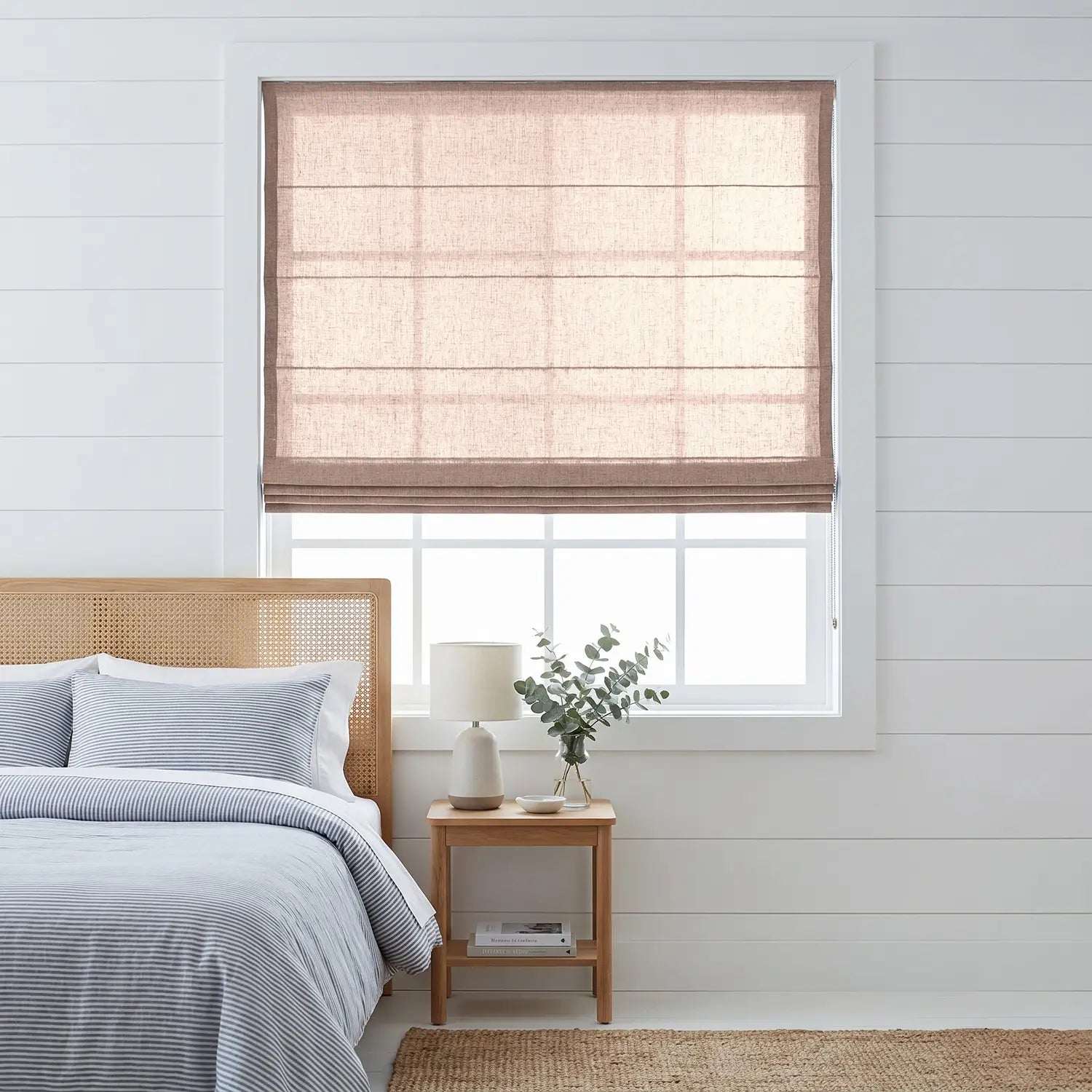 Custom Roman Shade - Peach Clay in room
