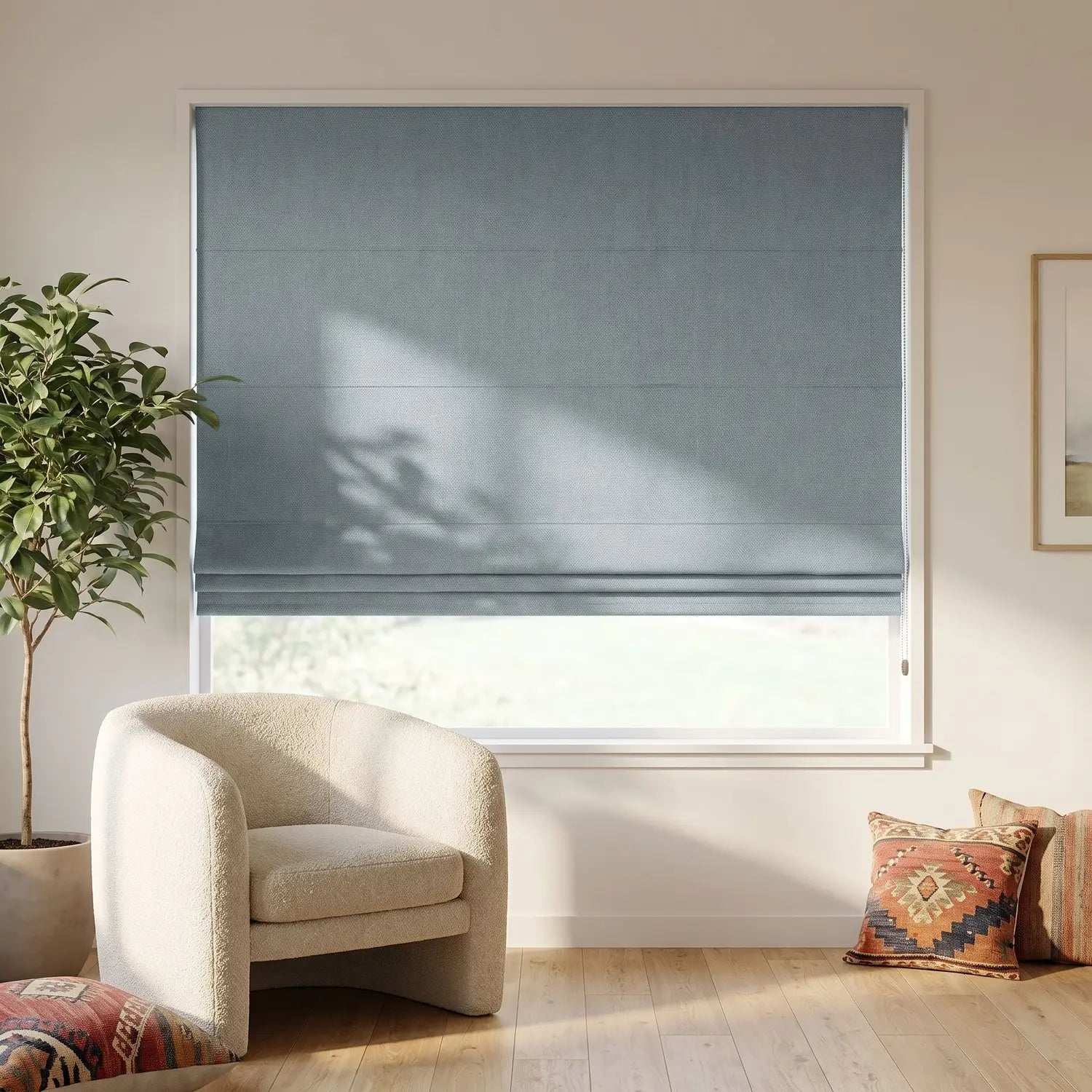 Custom Roman Shade - Silver Grey in room