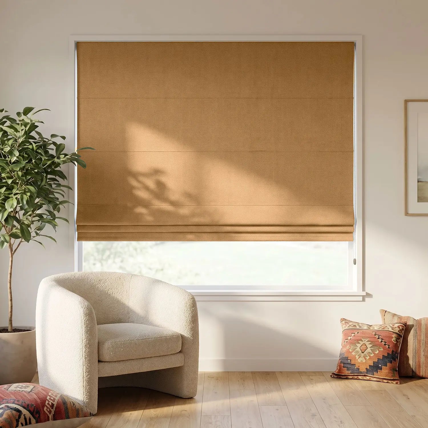 Custom Roman Shade - Peach Clay in room