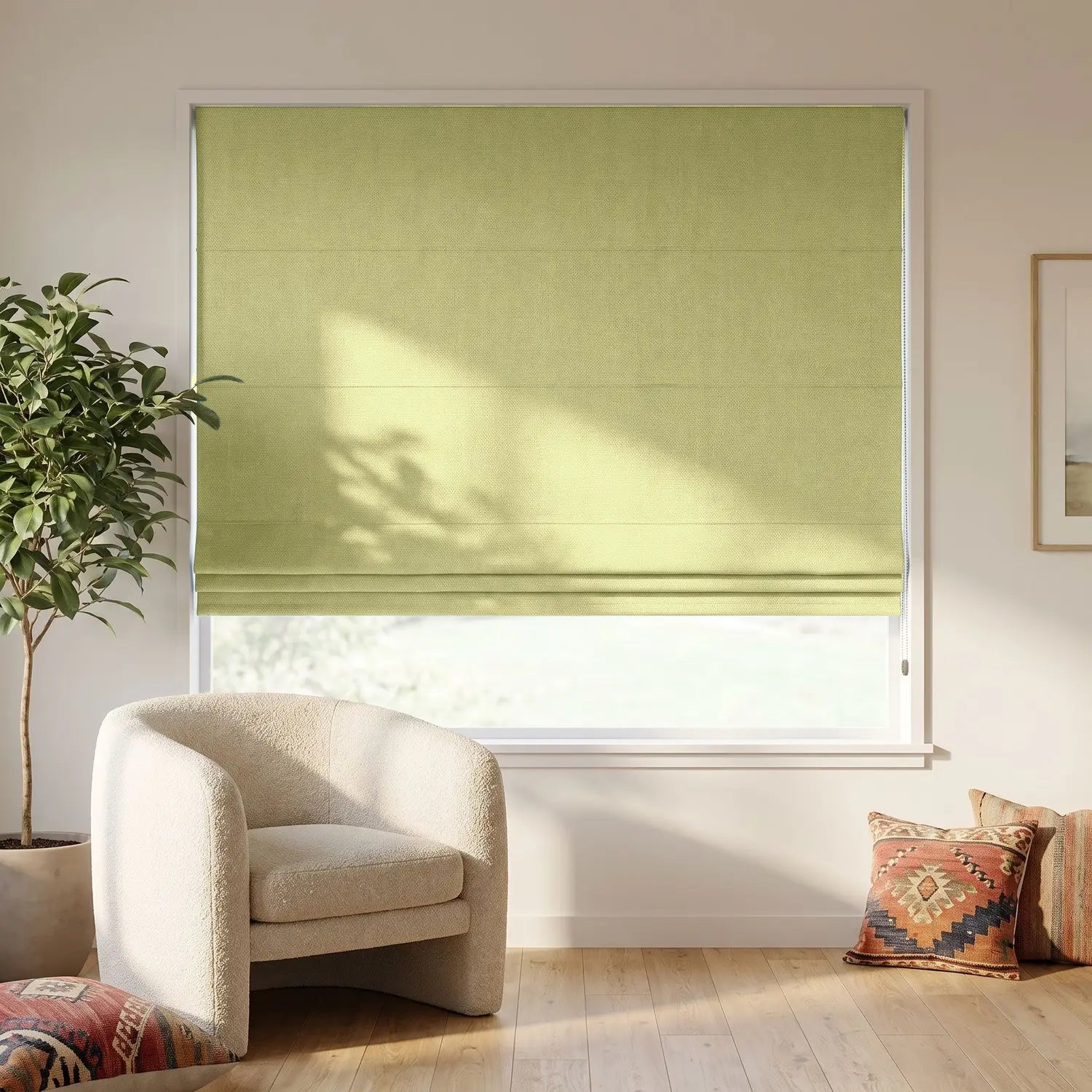 Custom Roman Shade - Pale Wheat in room
