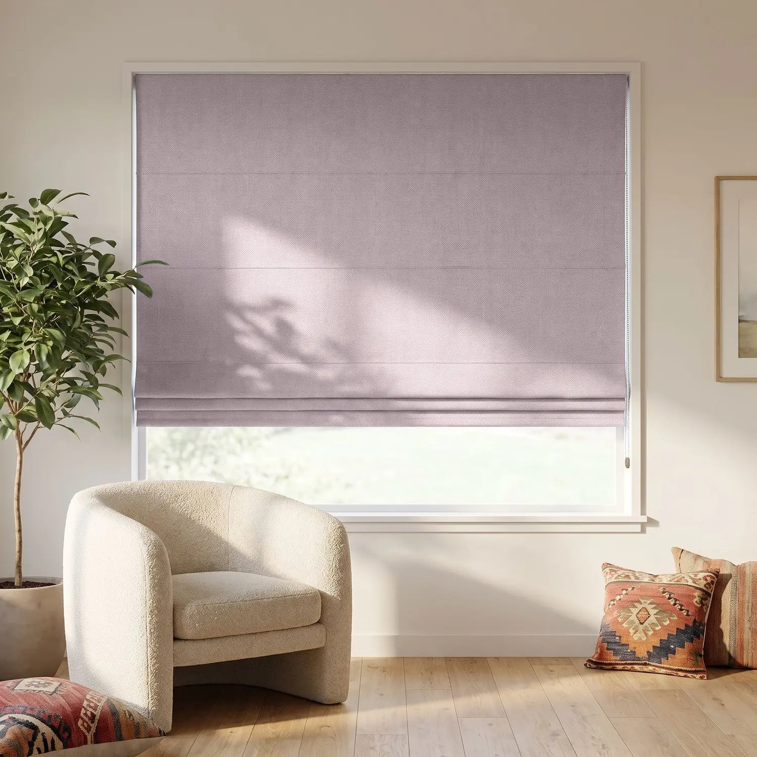 Custom Roman Shade - Blush Red in room