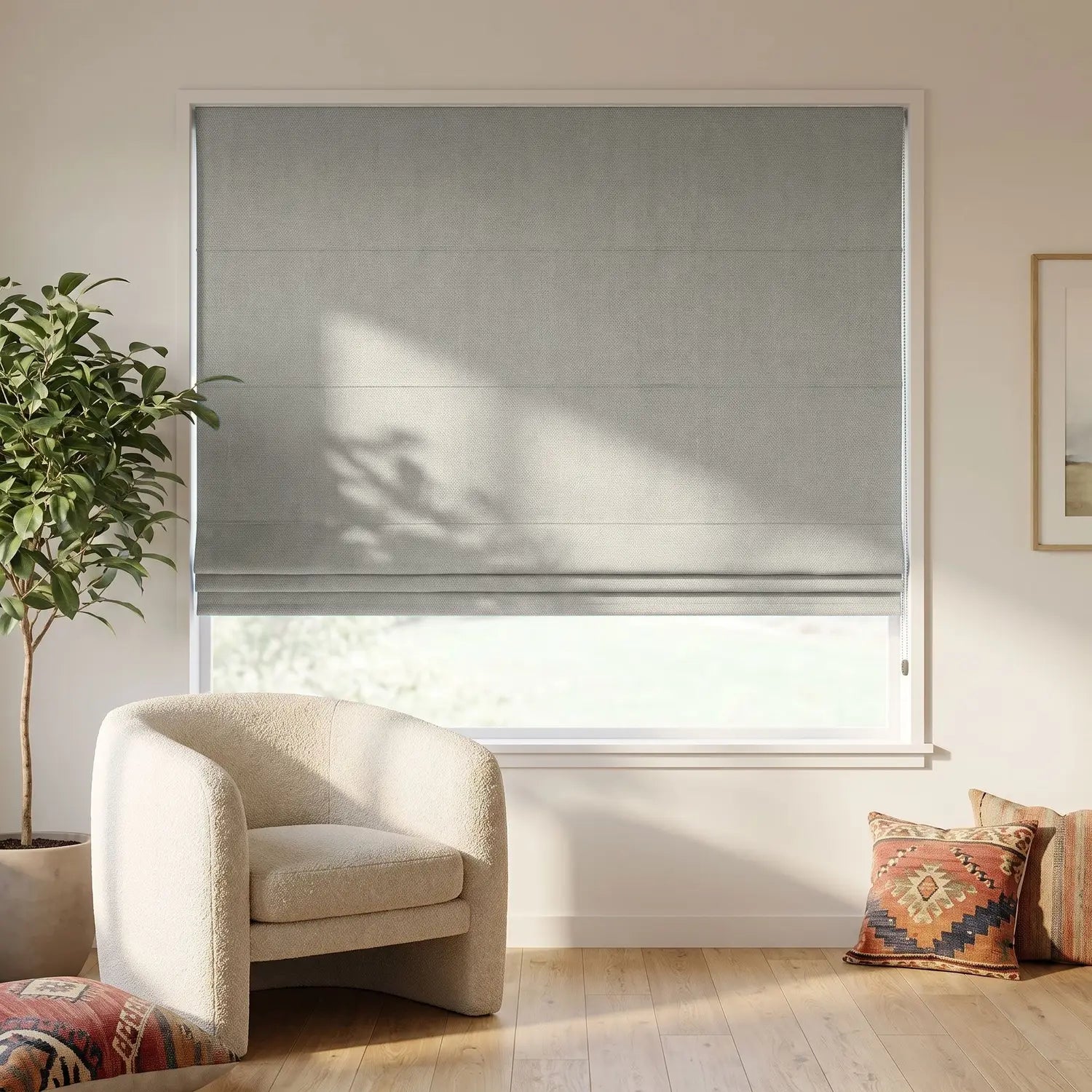 Custom Roman Shade - Oat Beige in room