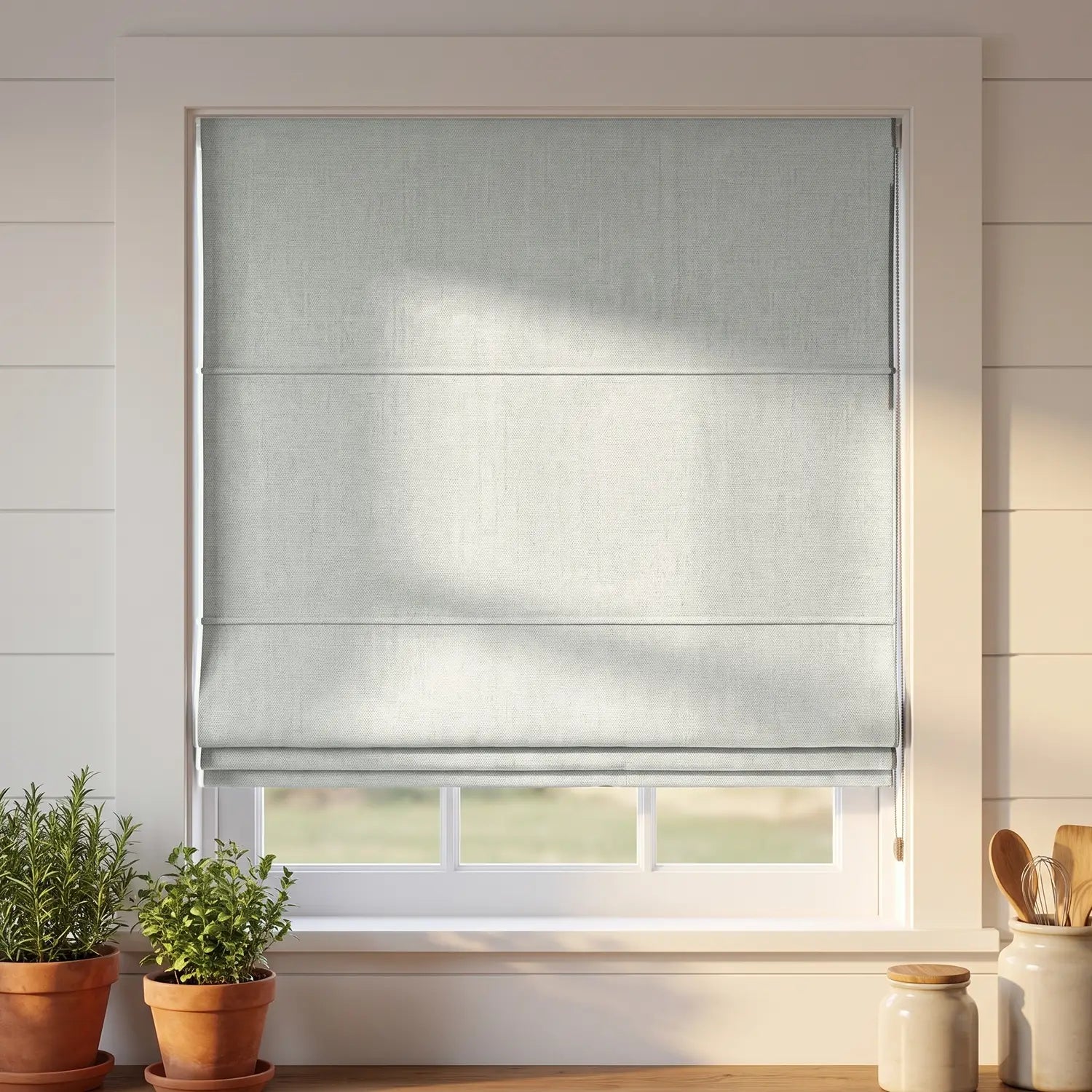 Custom Roman Shade - Ivory in room
