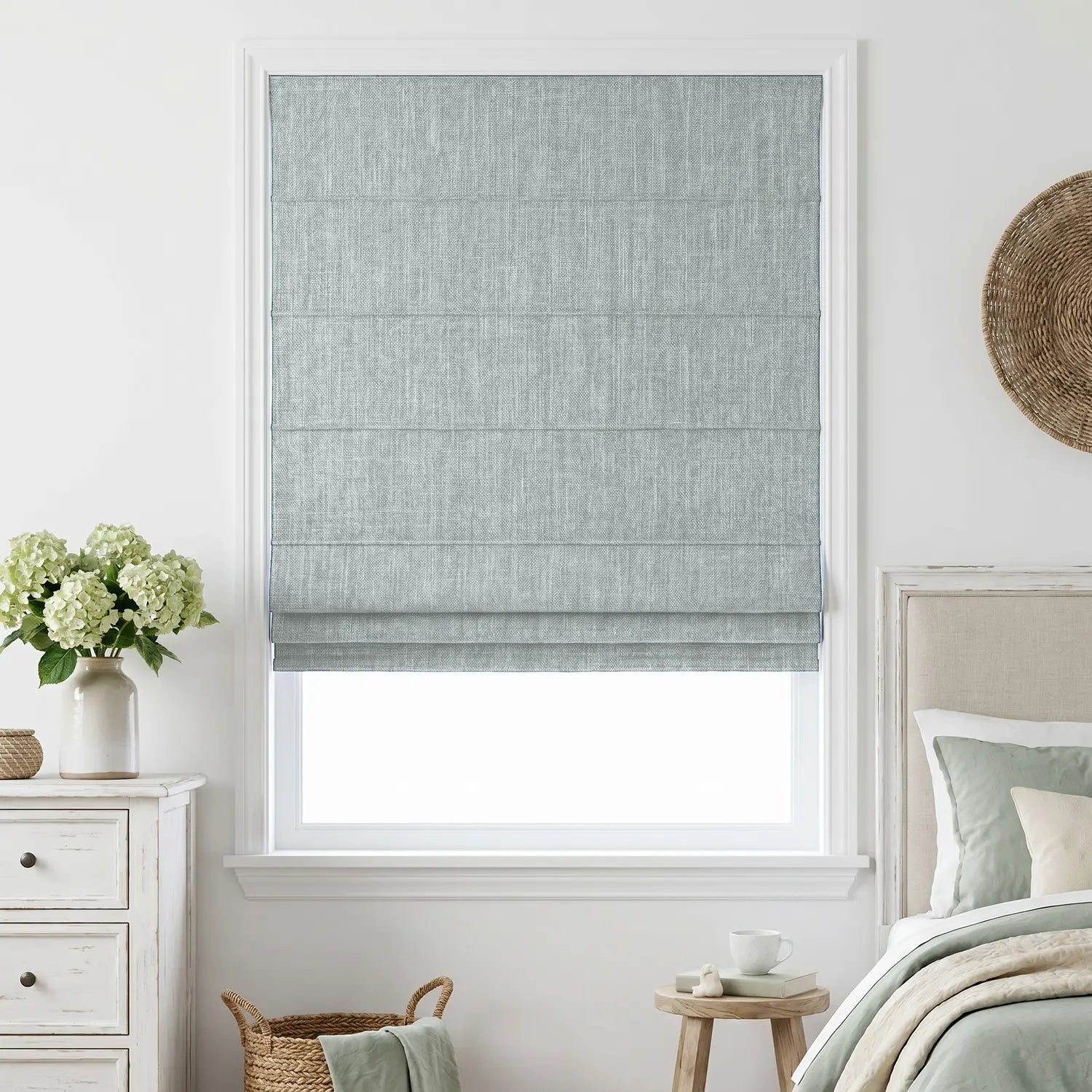 Custom Roman Shade - Ivory in room