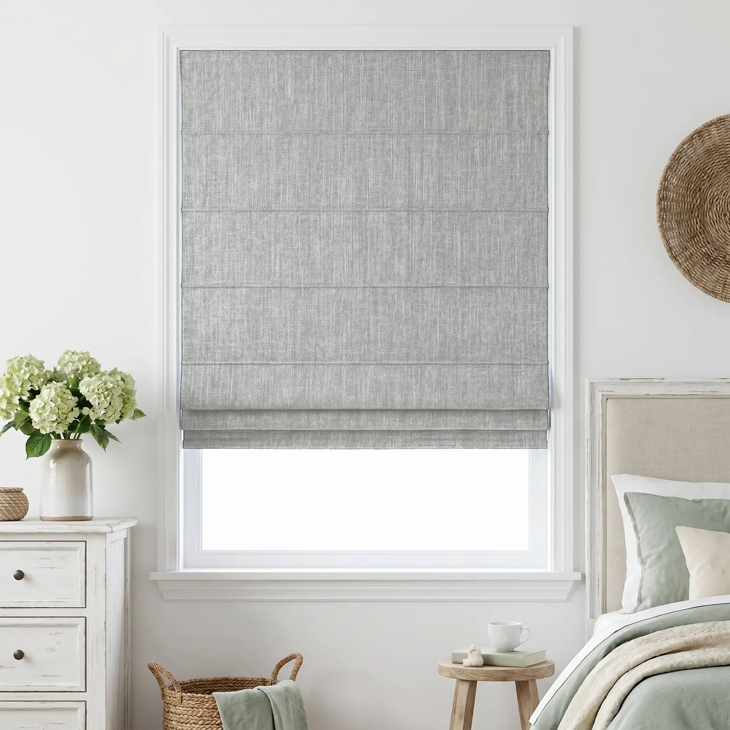 Custom Roman Shade - Almond Cream in room