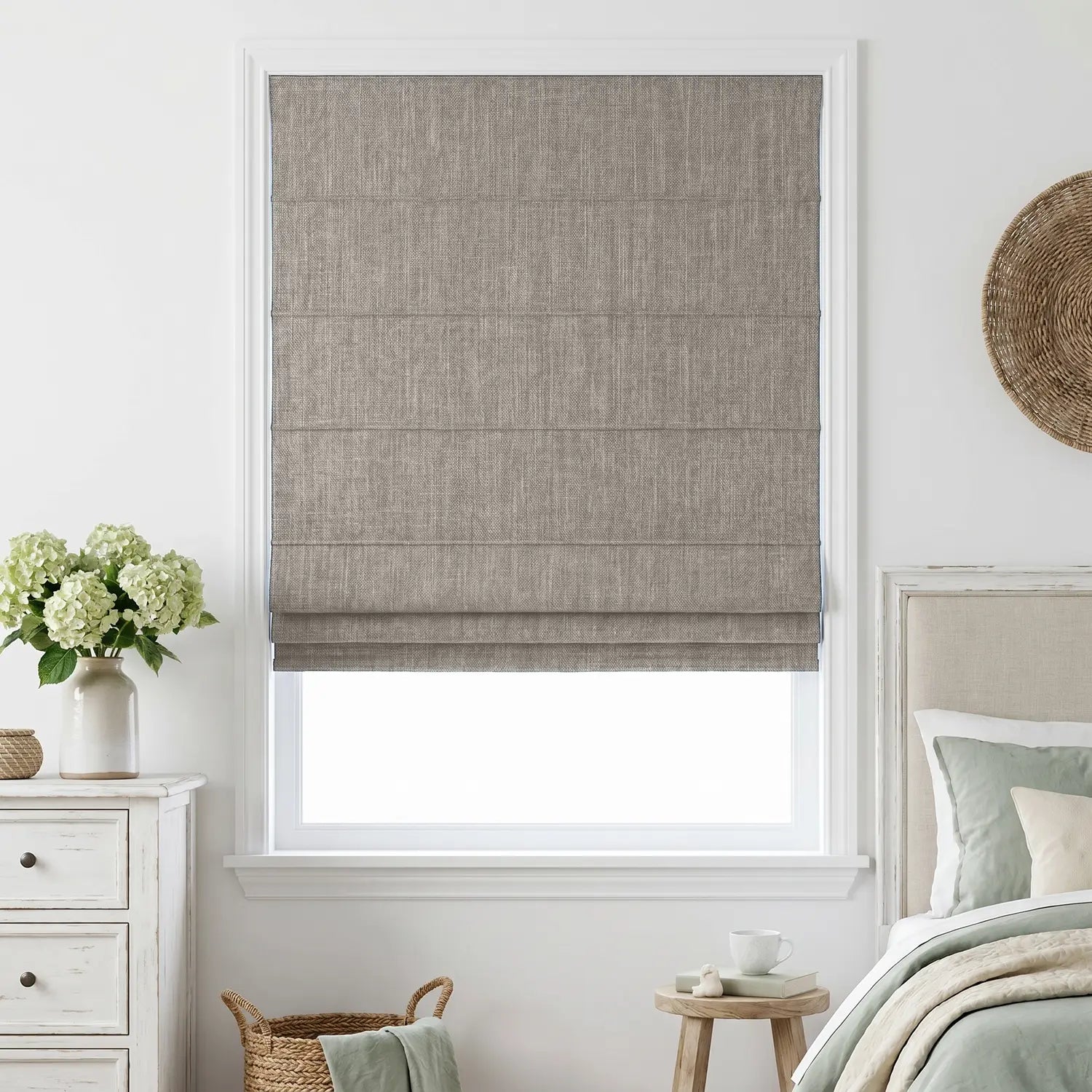 Custom Roman Shade - Peach Clay in room