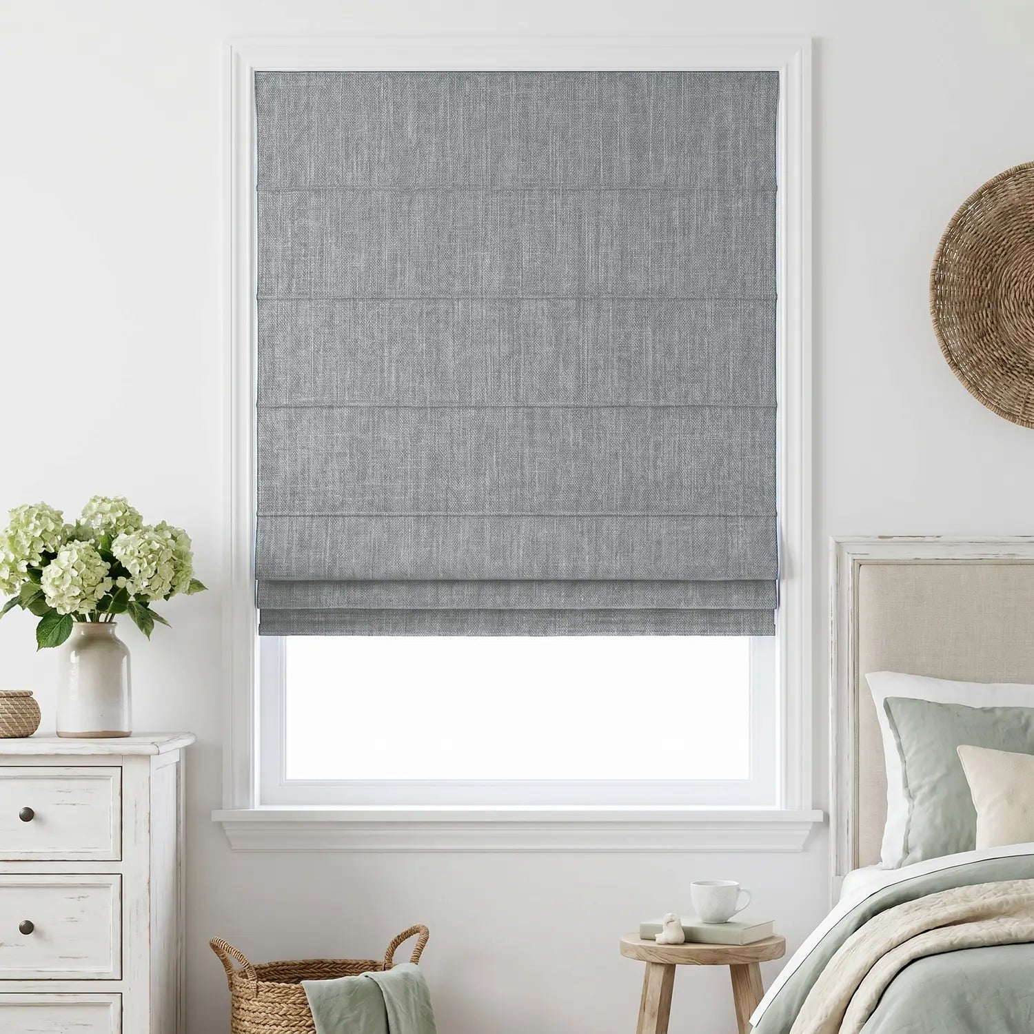 Custom Roman Shade - Greige in room