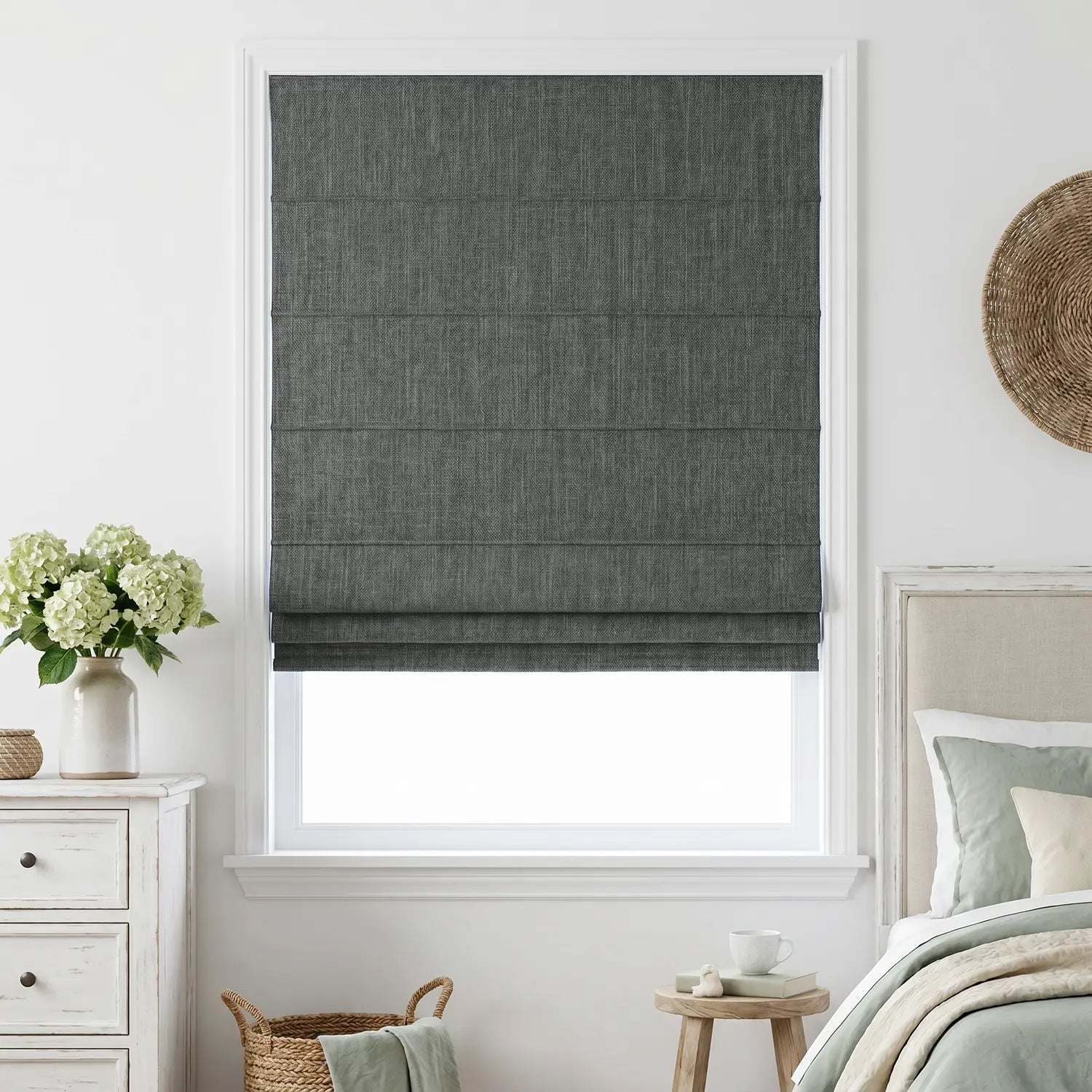 Custom Roman Shade - Clay Taupe in room