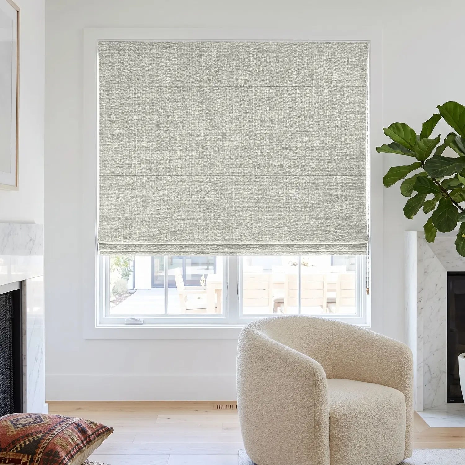 Custom Roman Shade - Almond Cream in room