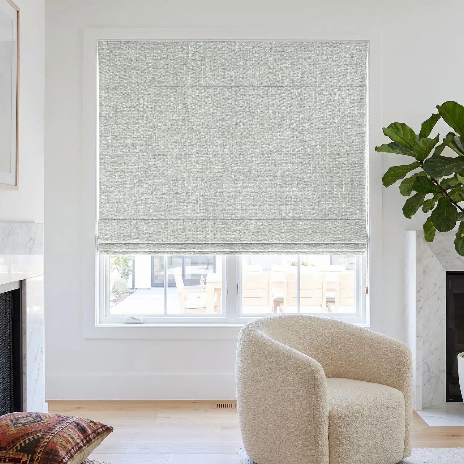 Custom Roman Shade - Ivory in room