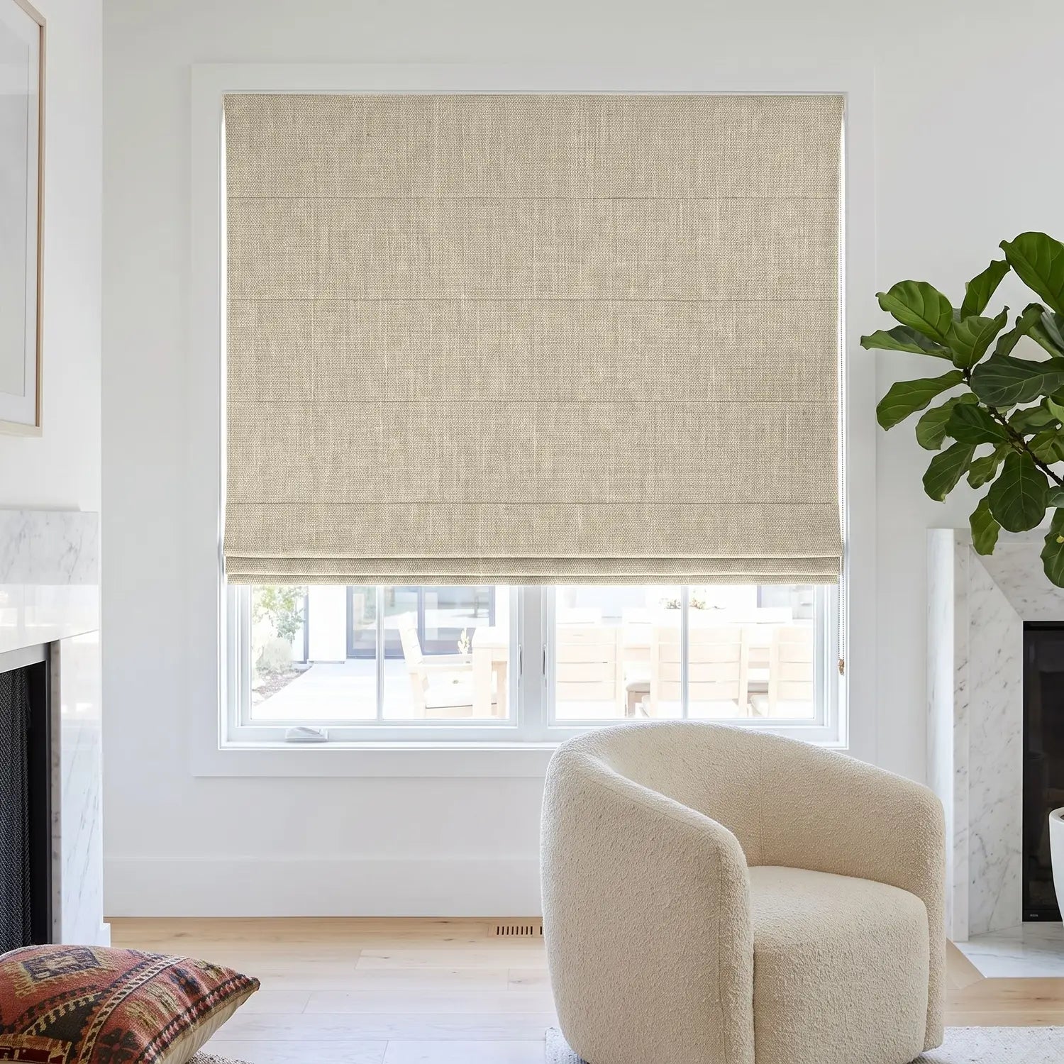 Custom Roman Shade - Peach Clay in room