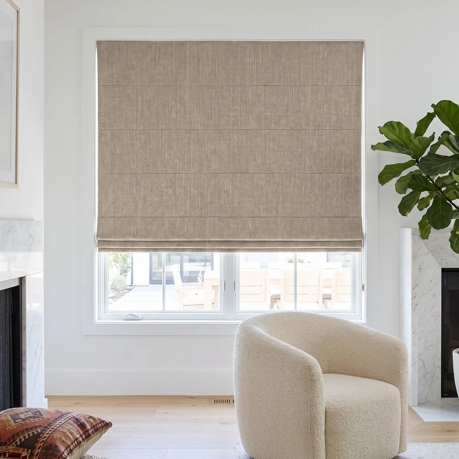 Custom Roman Shade - Clay Orange in room