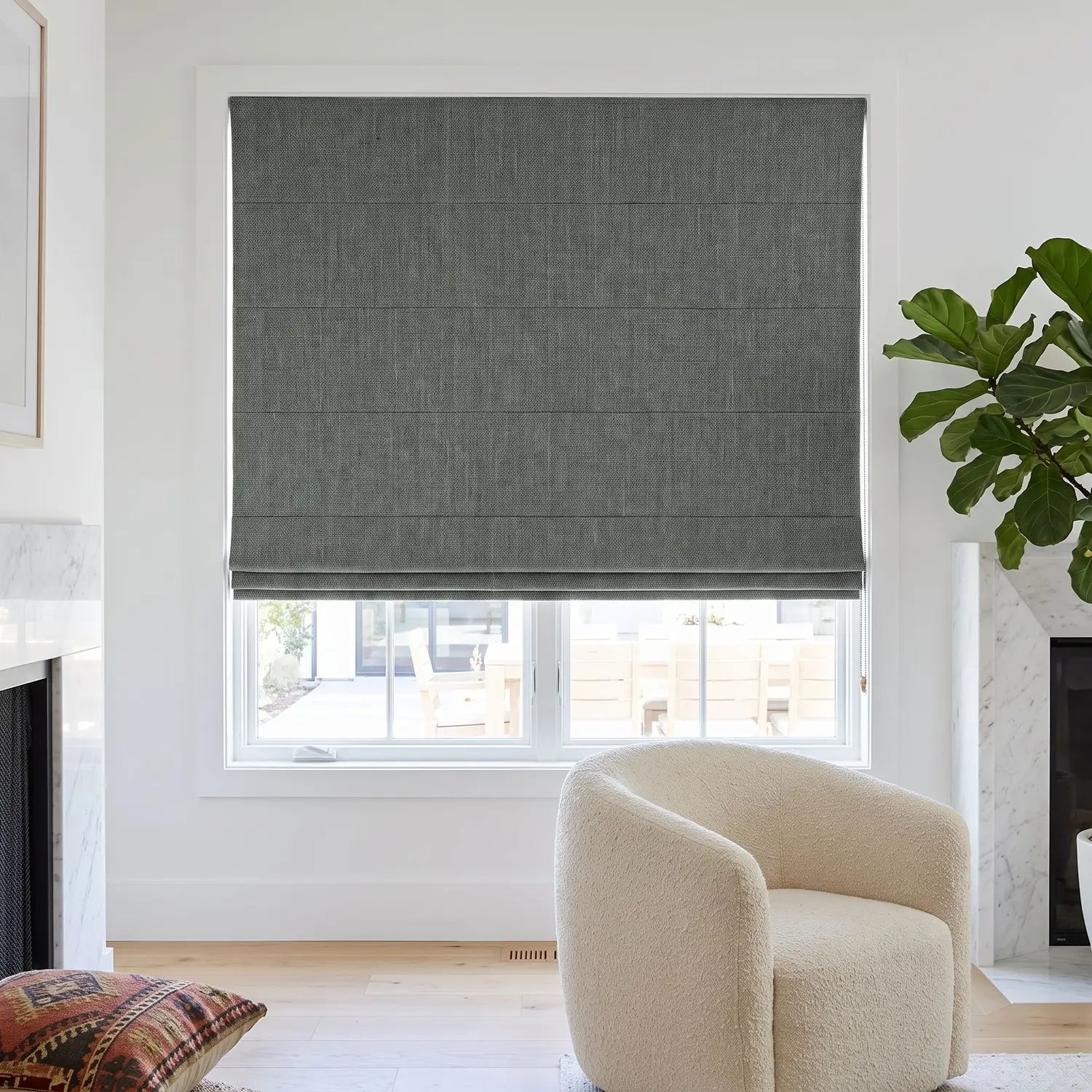Custom Roman Shade - Stone Grey in room