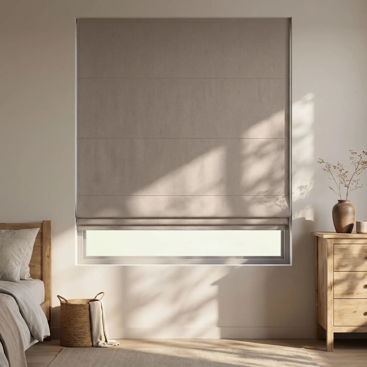 Custom Roman Shade - Latte Brown in room