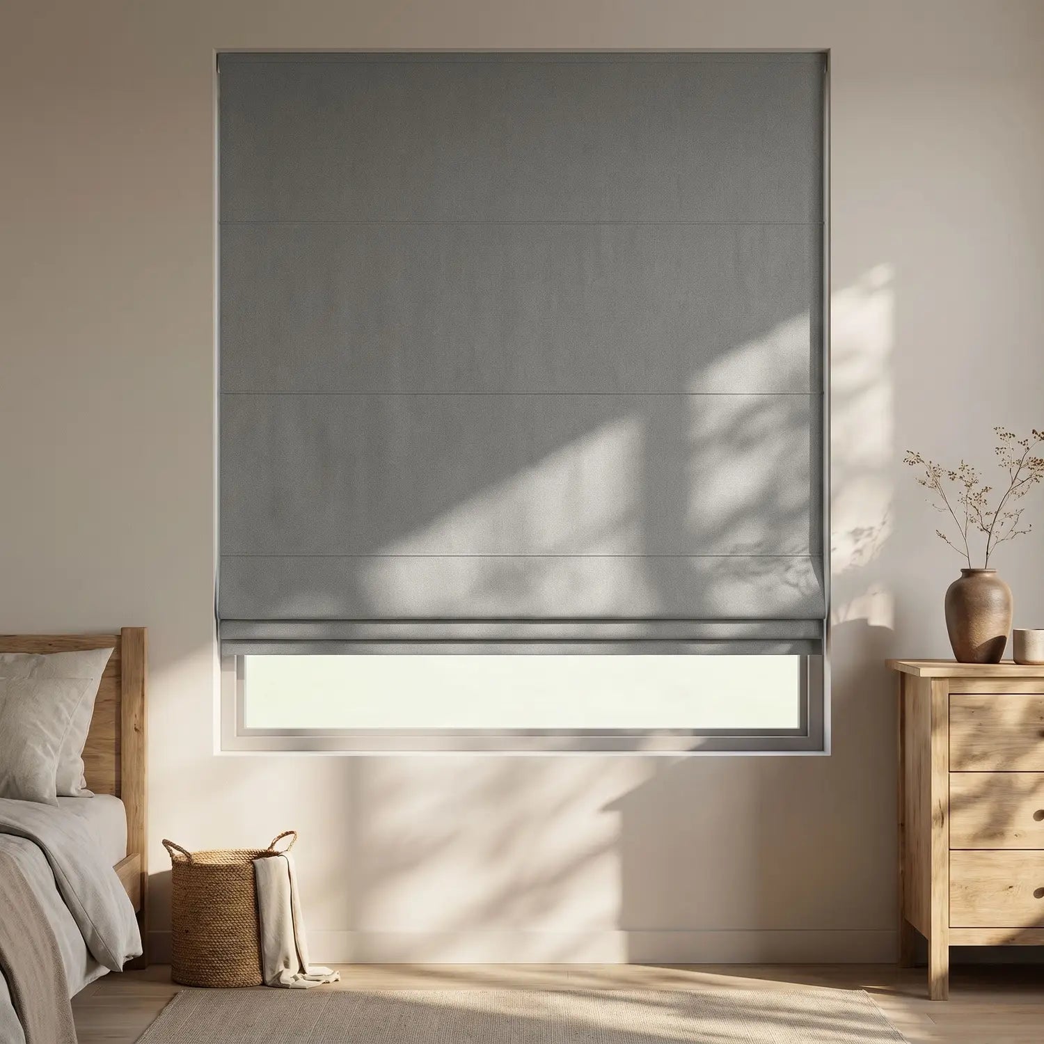 Custom Roman Shade - Greige in room
