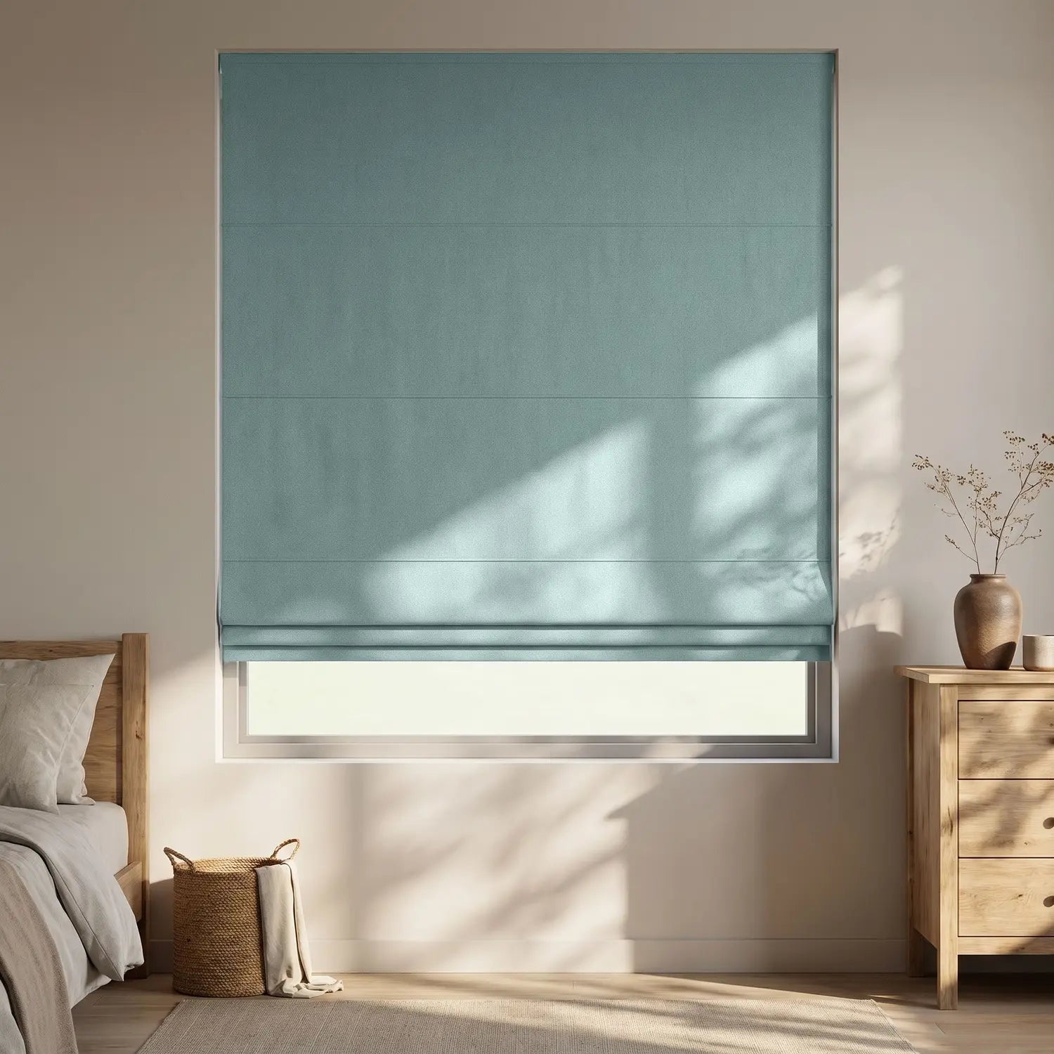 Custom Roman Shade - Ash Grey in room