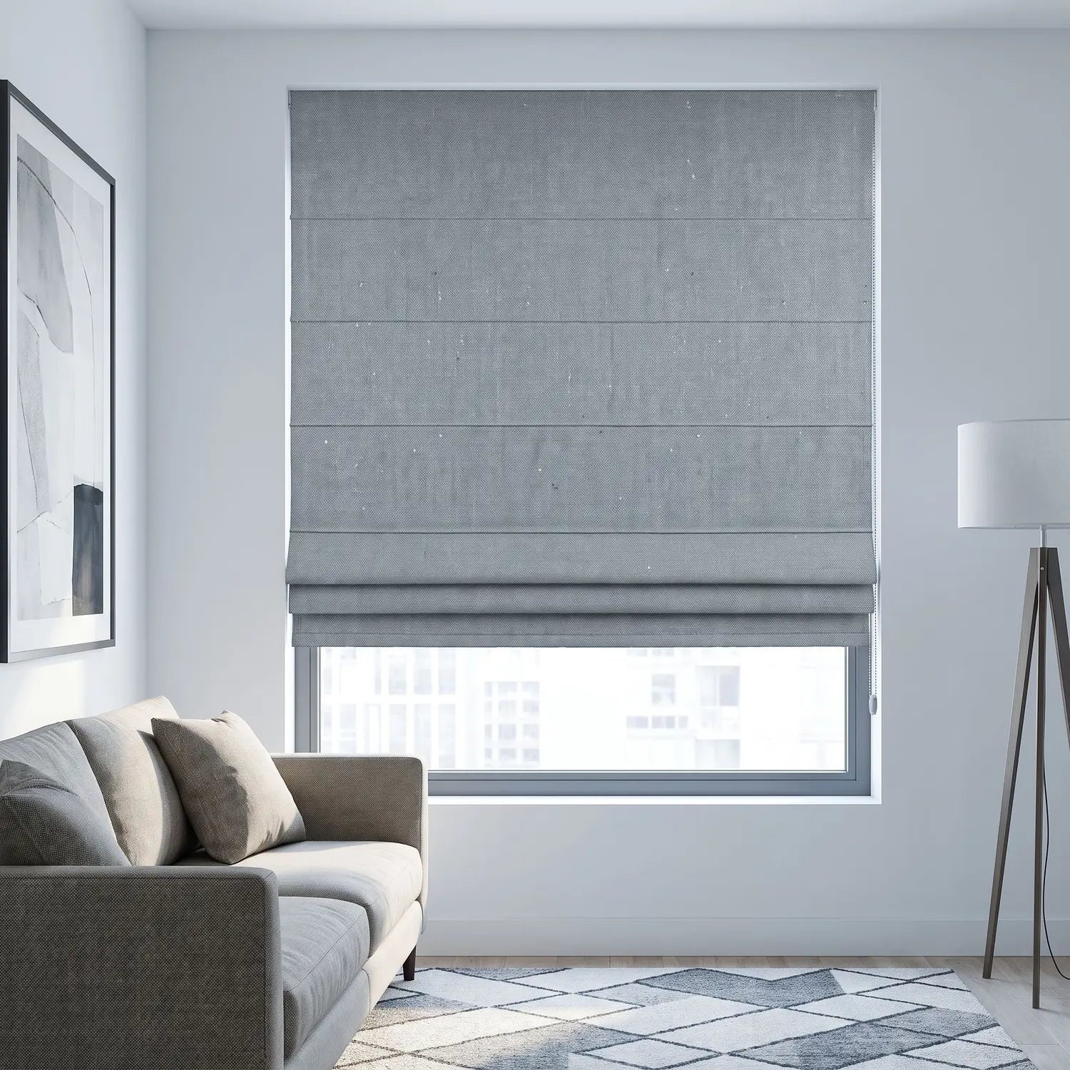 Custom Roman Shade - Slate Grey in room