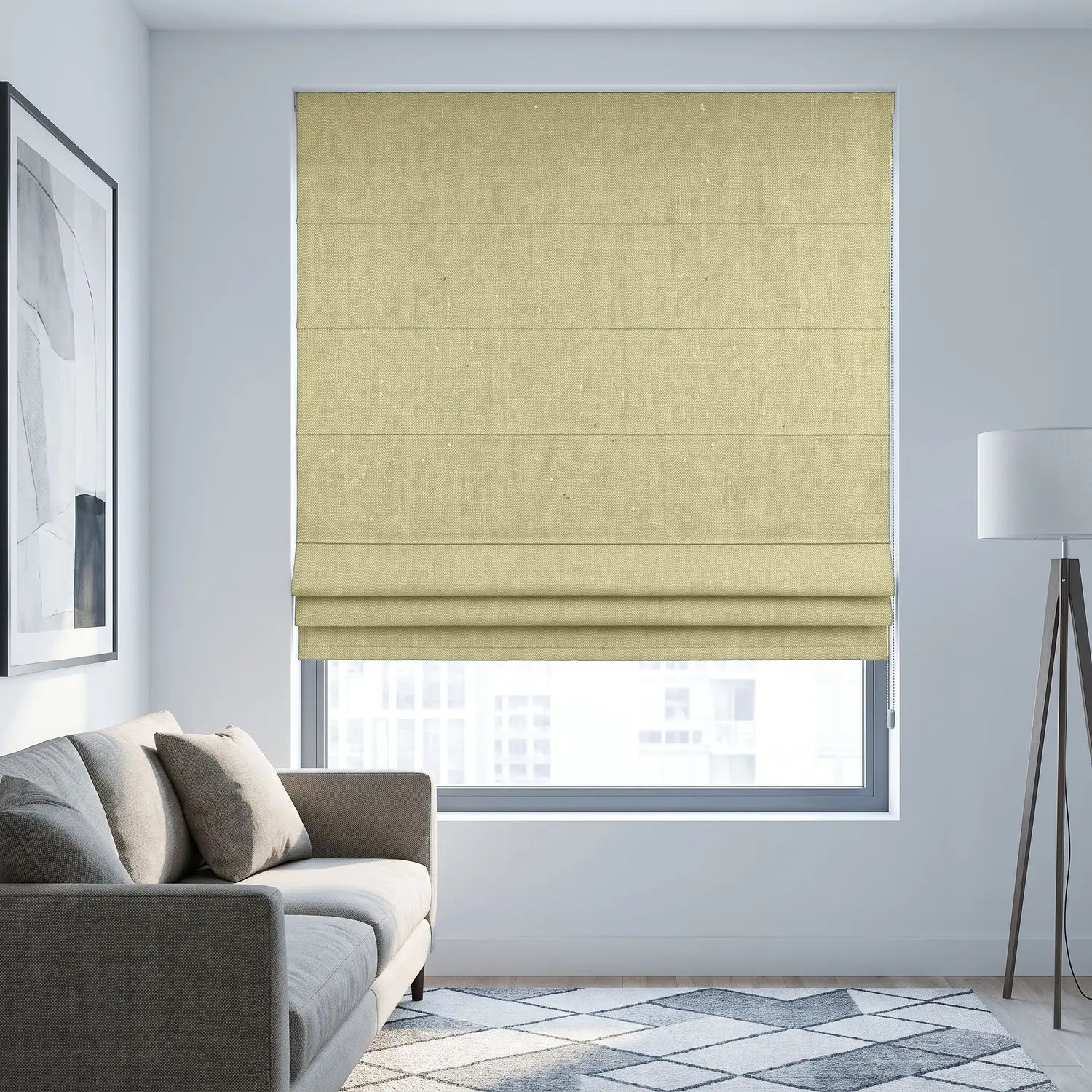 Custom Roman Shade - Golden Wheat in room
